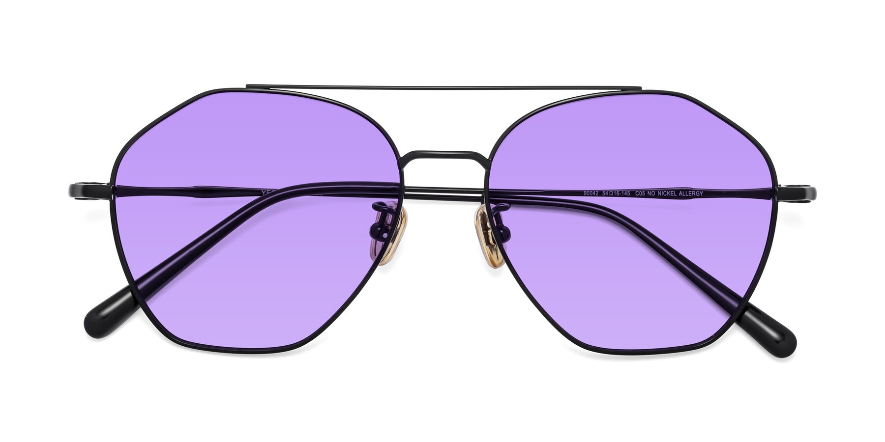 Folded Front of 90042 in Black with Medium Purple Tinted Lenses
