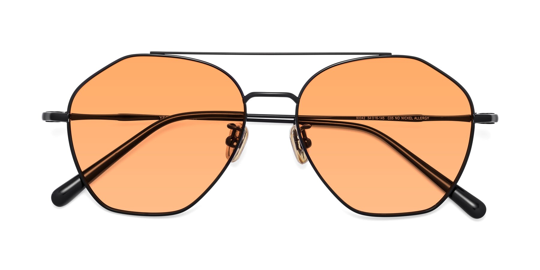Folded Front of Linton in Black with Medium Orange Tinted Lenses