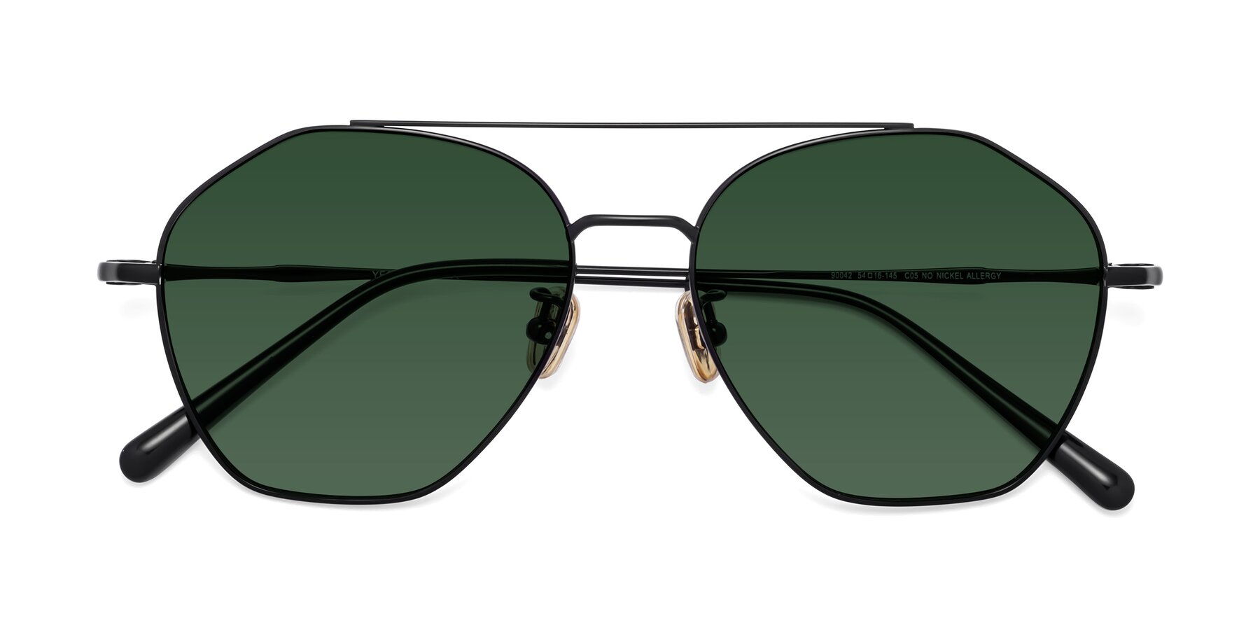 Folded Front of Linton in Black with Green Tinted Lenses
