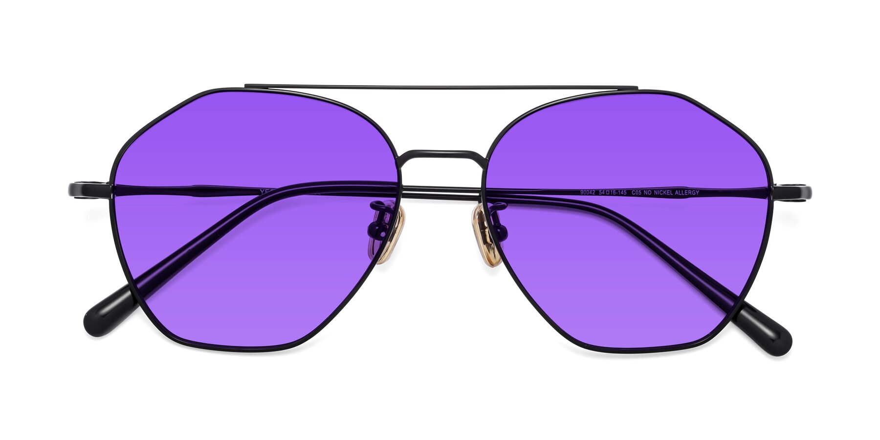 Folded Front of 90042 in Black with Purple Tinted Lenses