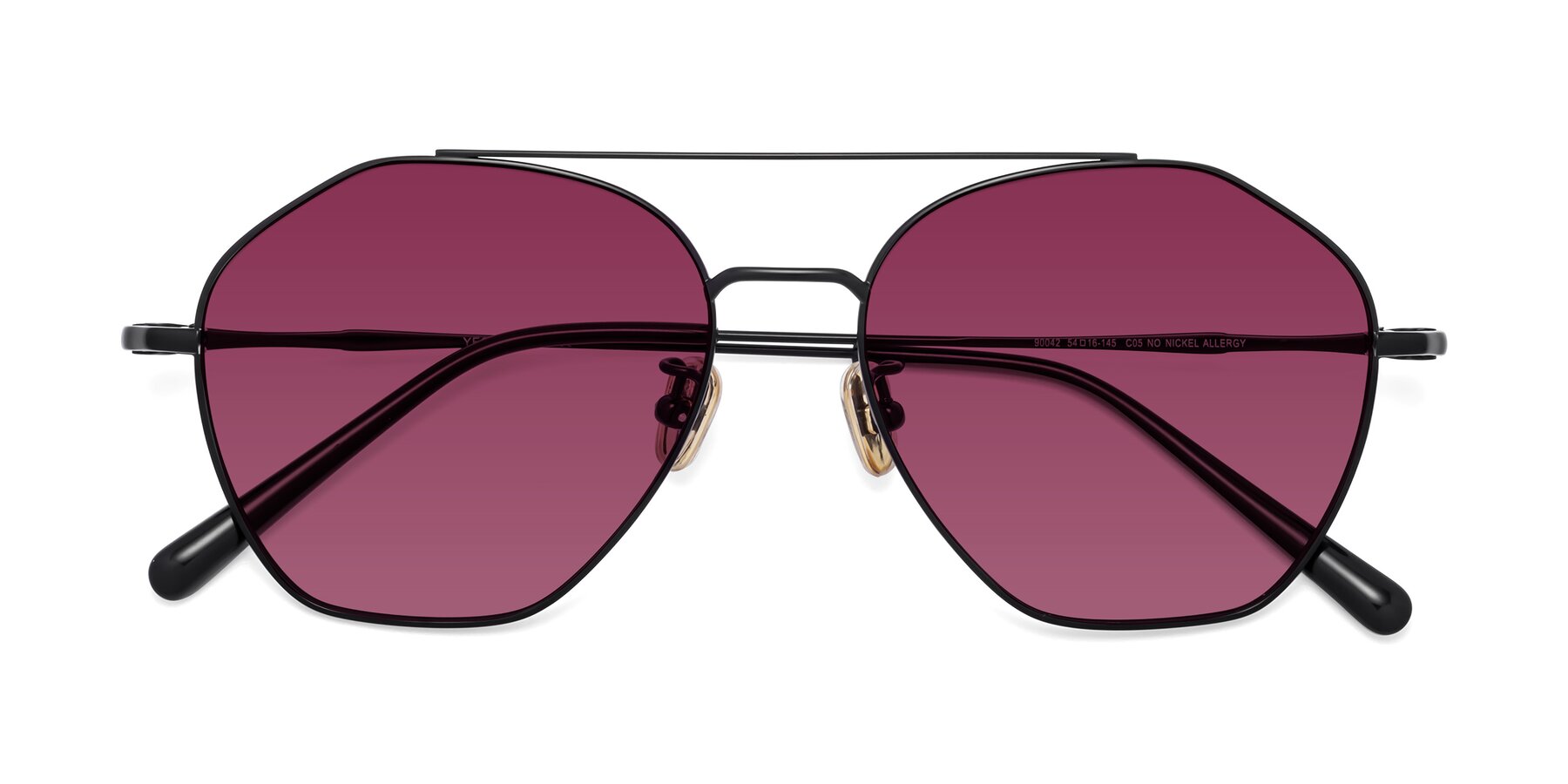 Folded Front of Linton in Black with Wine Tinted Lenses