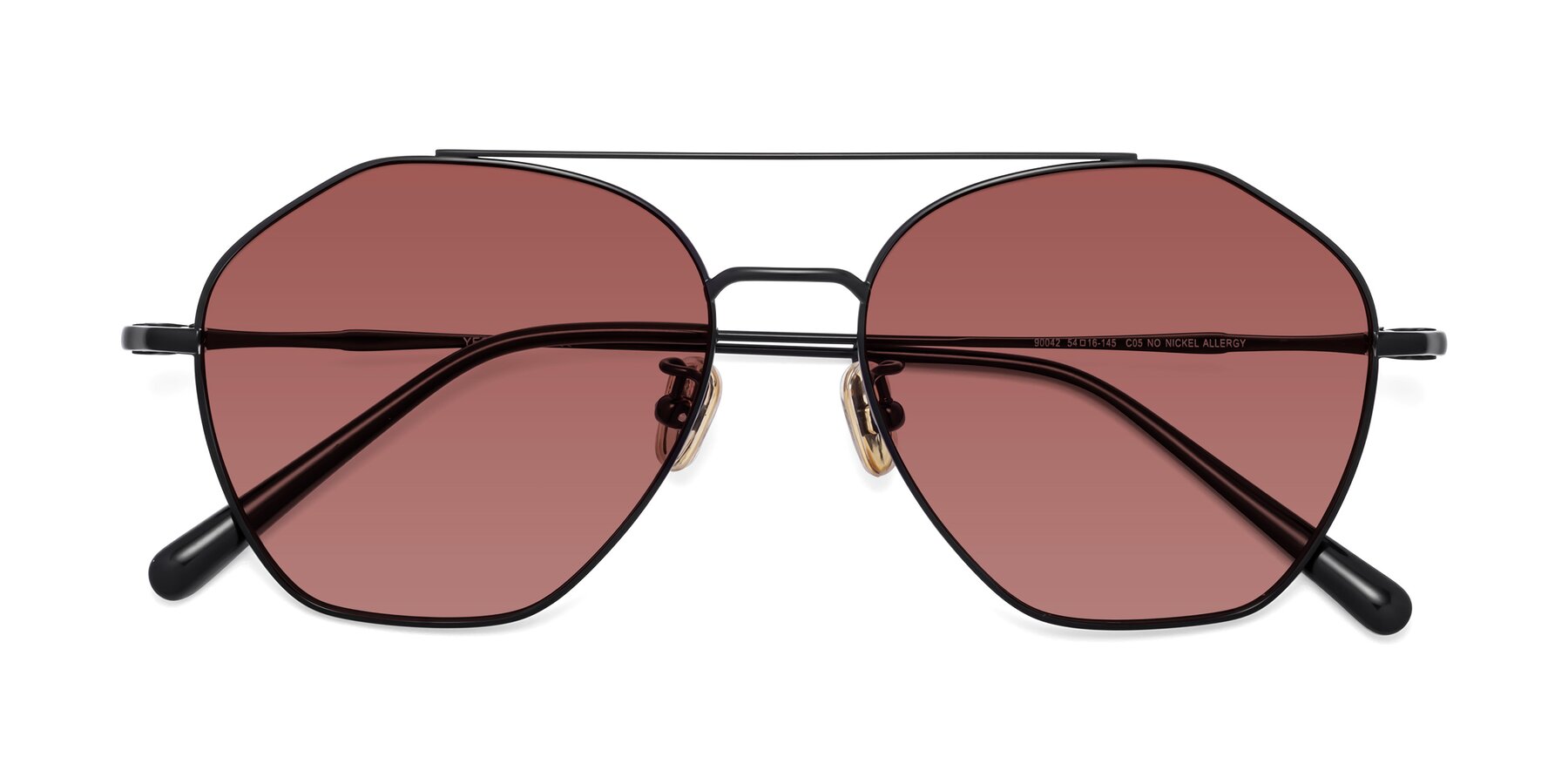 Folded Front of Linton in Black with Garnet Tinted Lenses