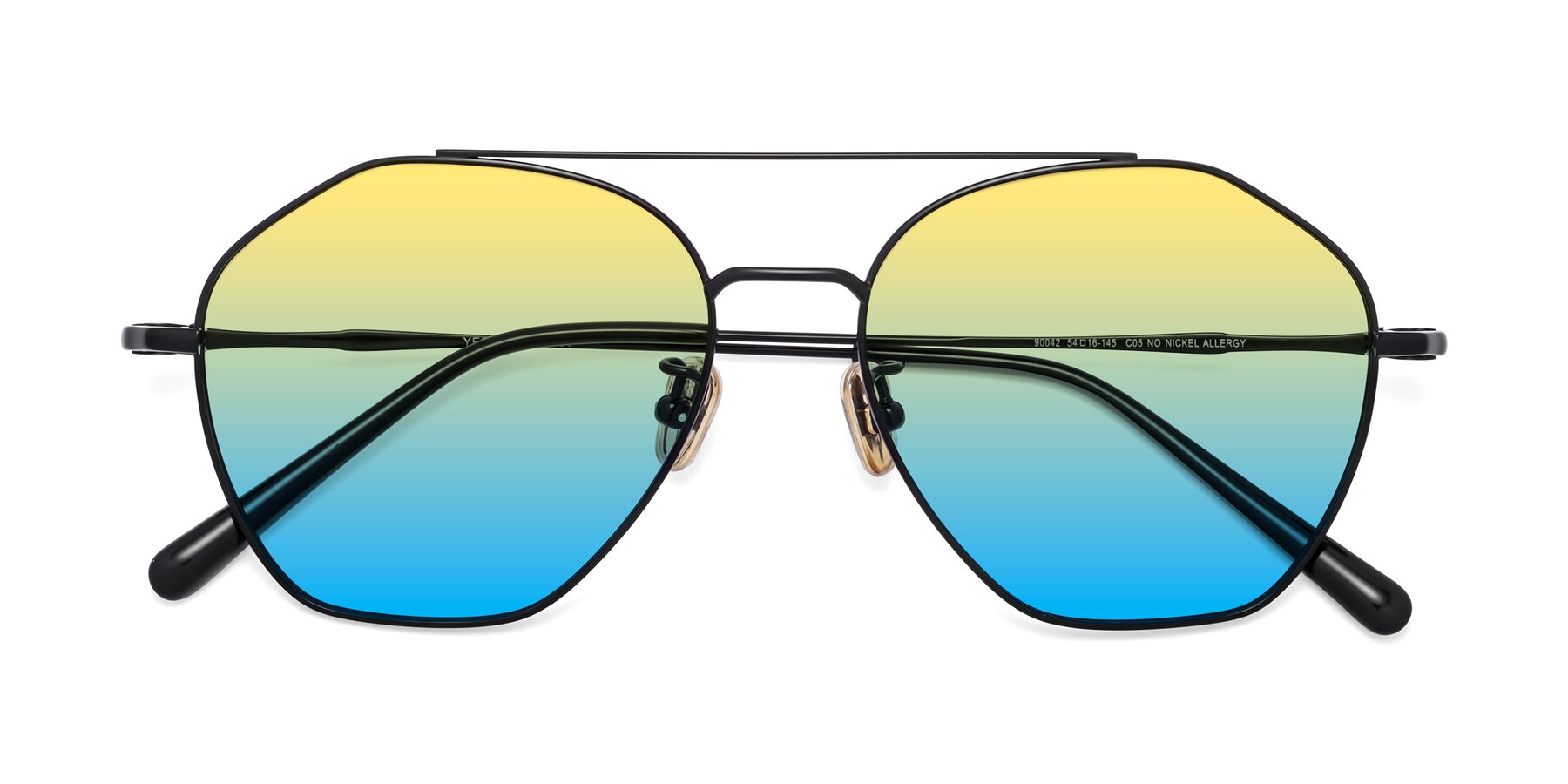 Folded Front of Linton in Black with Yellow / Blue Gradient Lenses