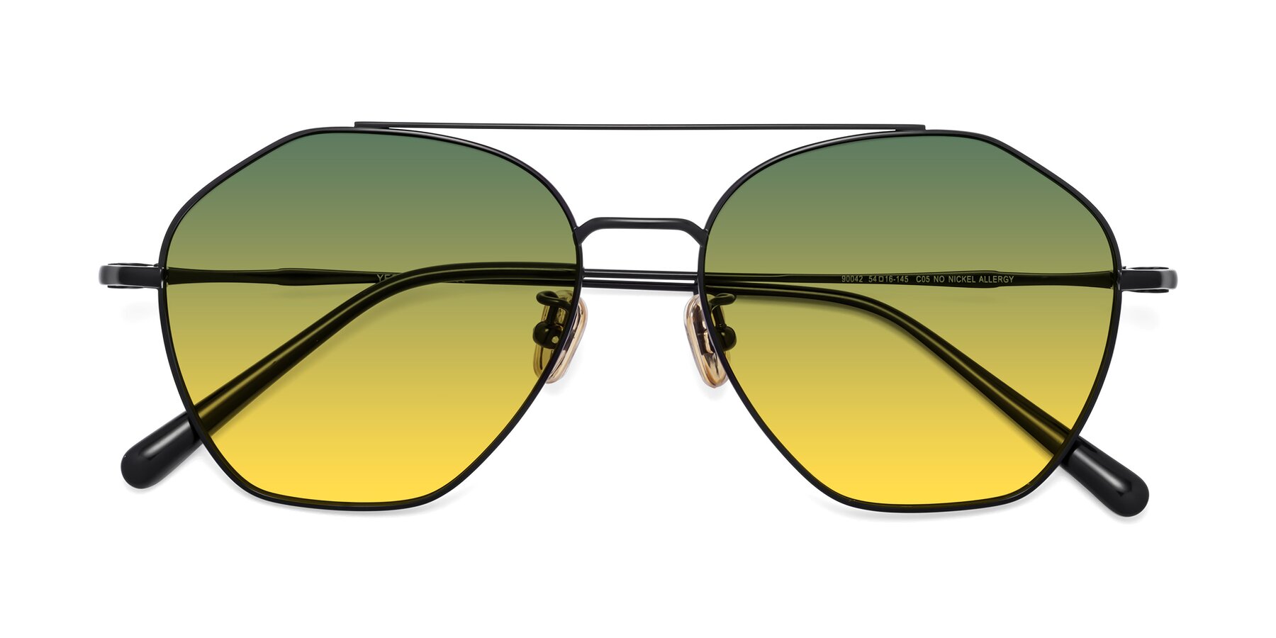 Folded Front of Linton in Black with Green / Yellow Gradient Lenses