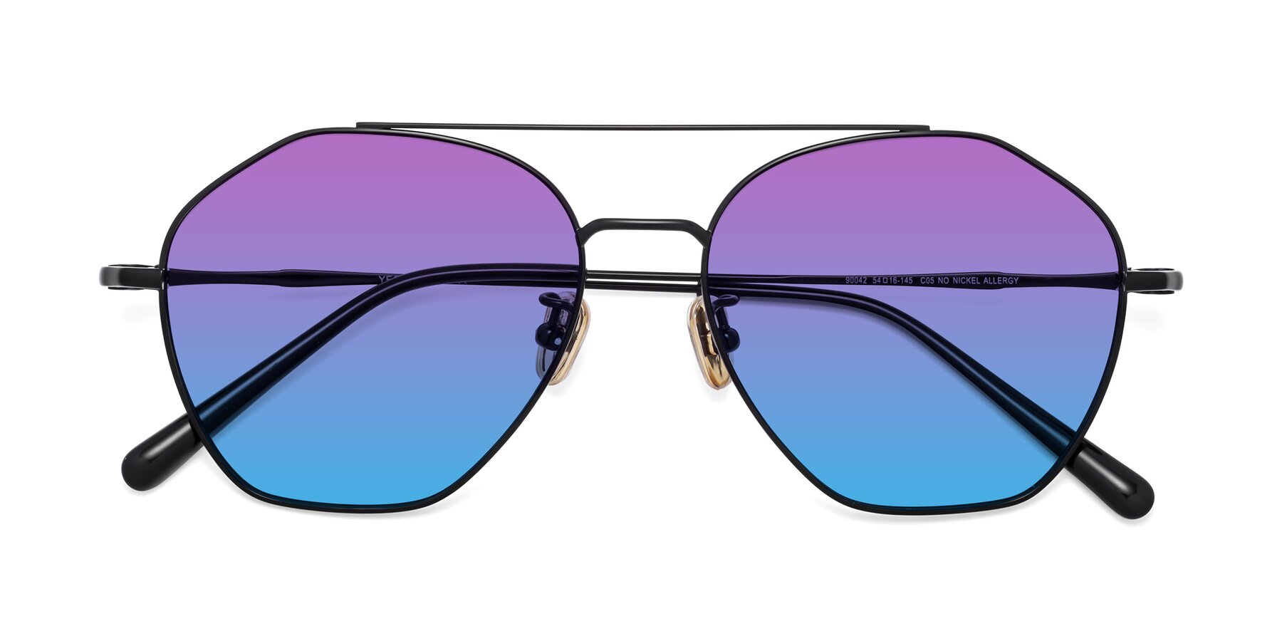 Folded Front of Linton in Black with Purple / Blue Gradient Lenses