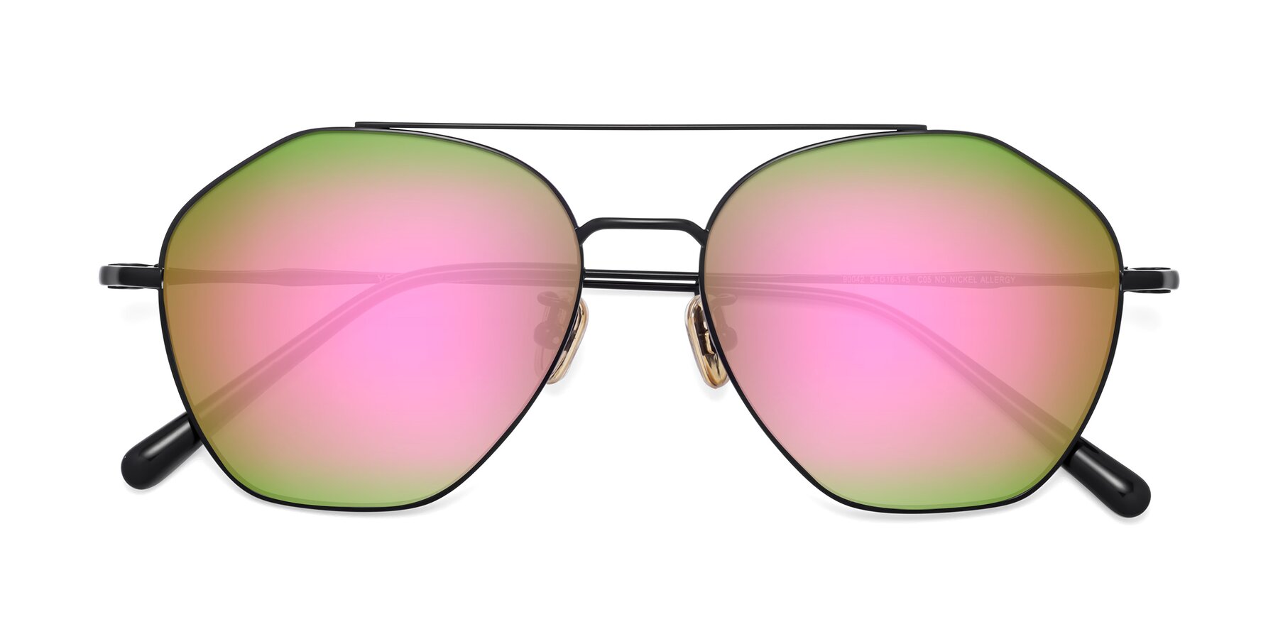 Folded Front of Linton in Black with Pink Mirrored Lenses