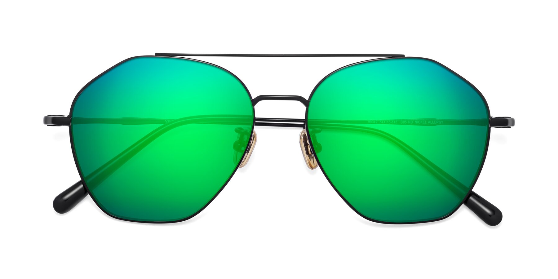 Folded Front of 90042 in Black with Green Mirrored Lenses