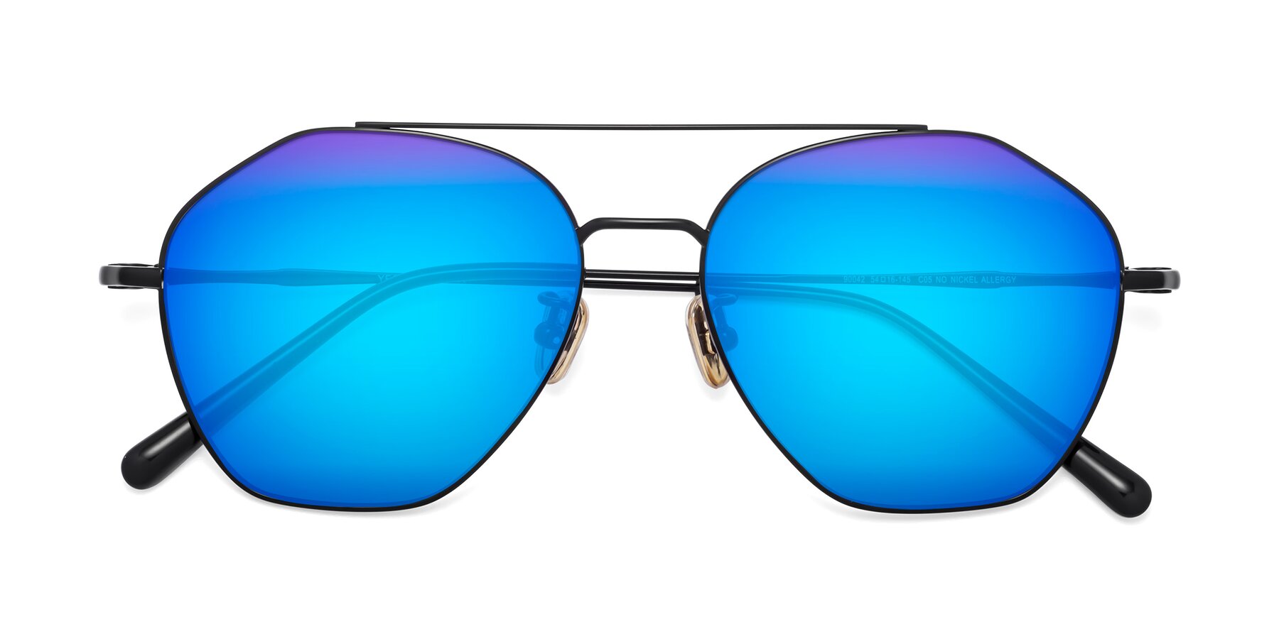 Folded Front of 90042 in Black with Blue Mirrored Lenses
