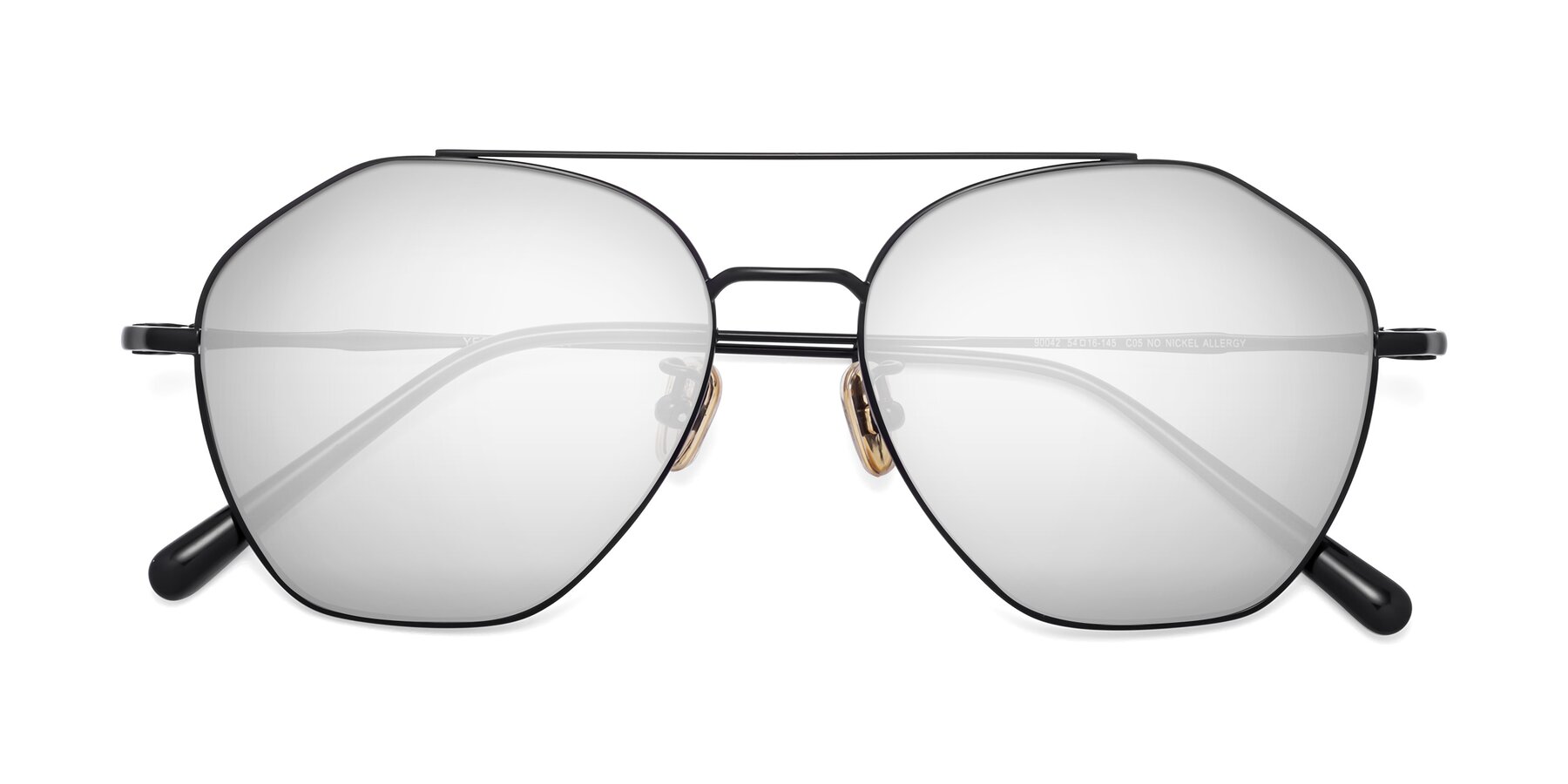 Folded Front of 90042 in Black with Silver Mirrored Lenses