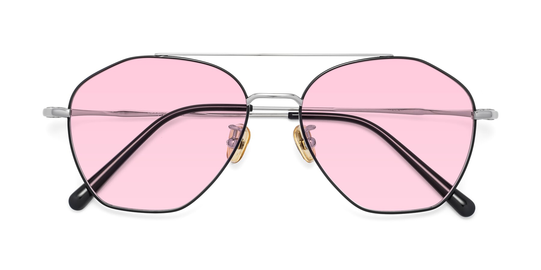 Folded Front of 90042 in Black-Silver with Light Pink Tinted Lenses