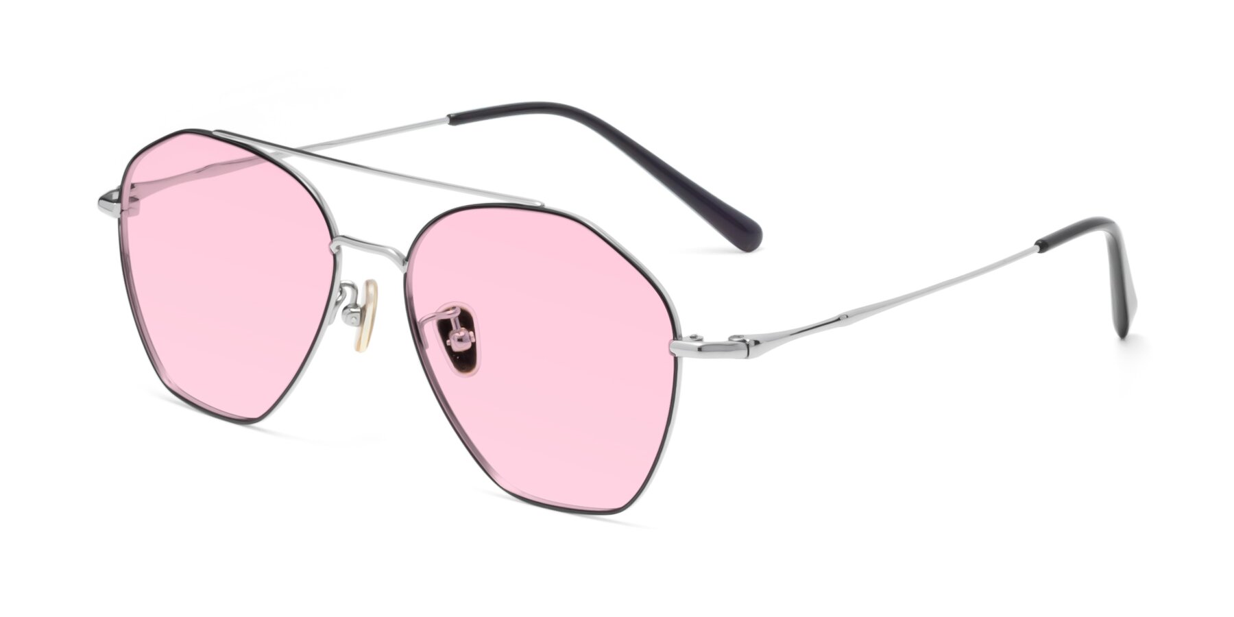 Angle of 90042 in Black-Silver with Light Pink Tinted Lenses