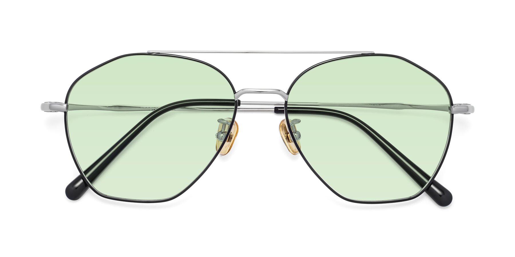 Folded Front of Linton in Black-Silver with Light Green Tinted Lenses