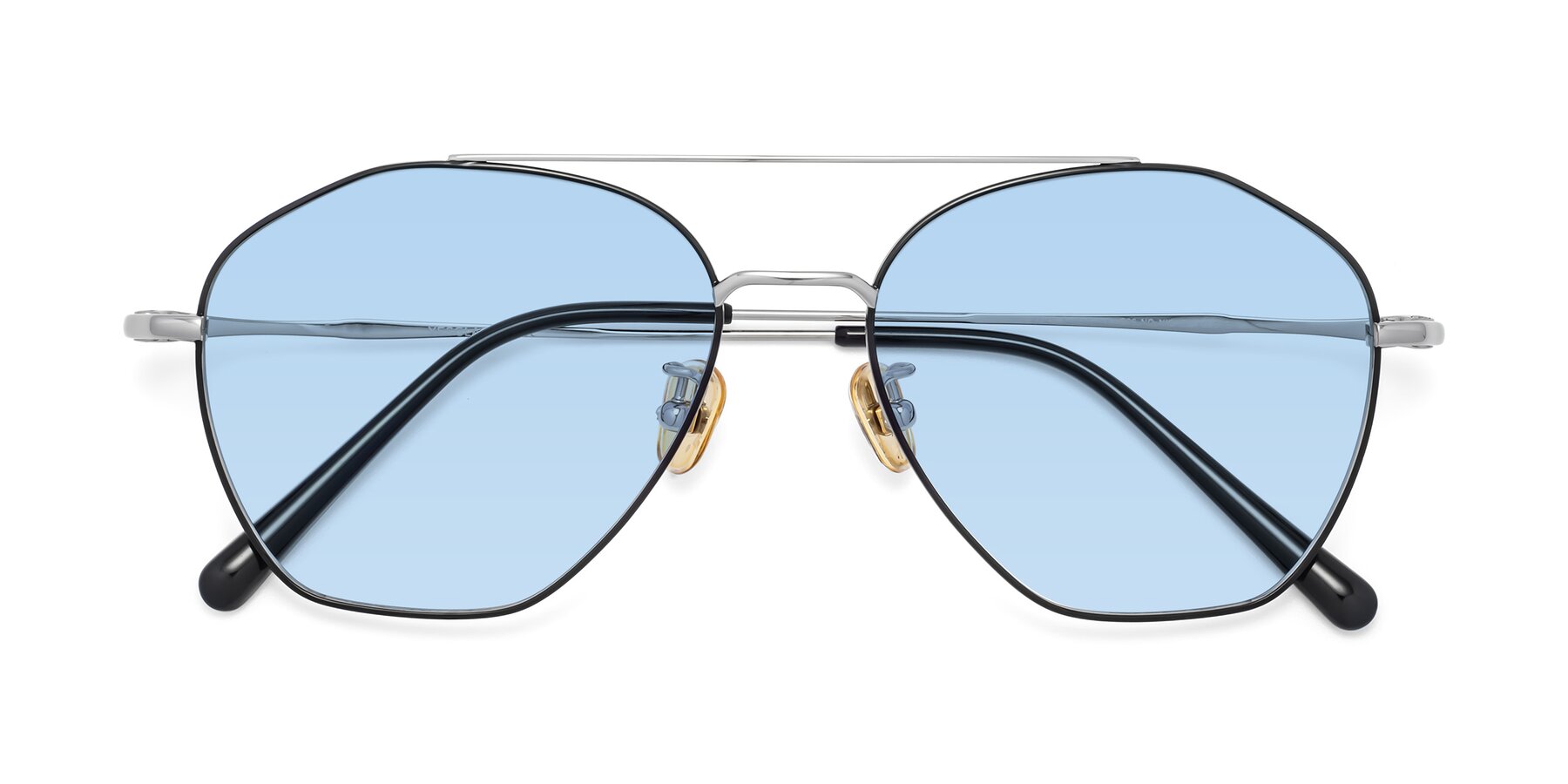 Folded Front of Linton in Black-Silver with Light Blue Tinted Lenses