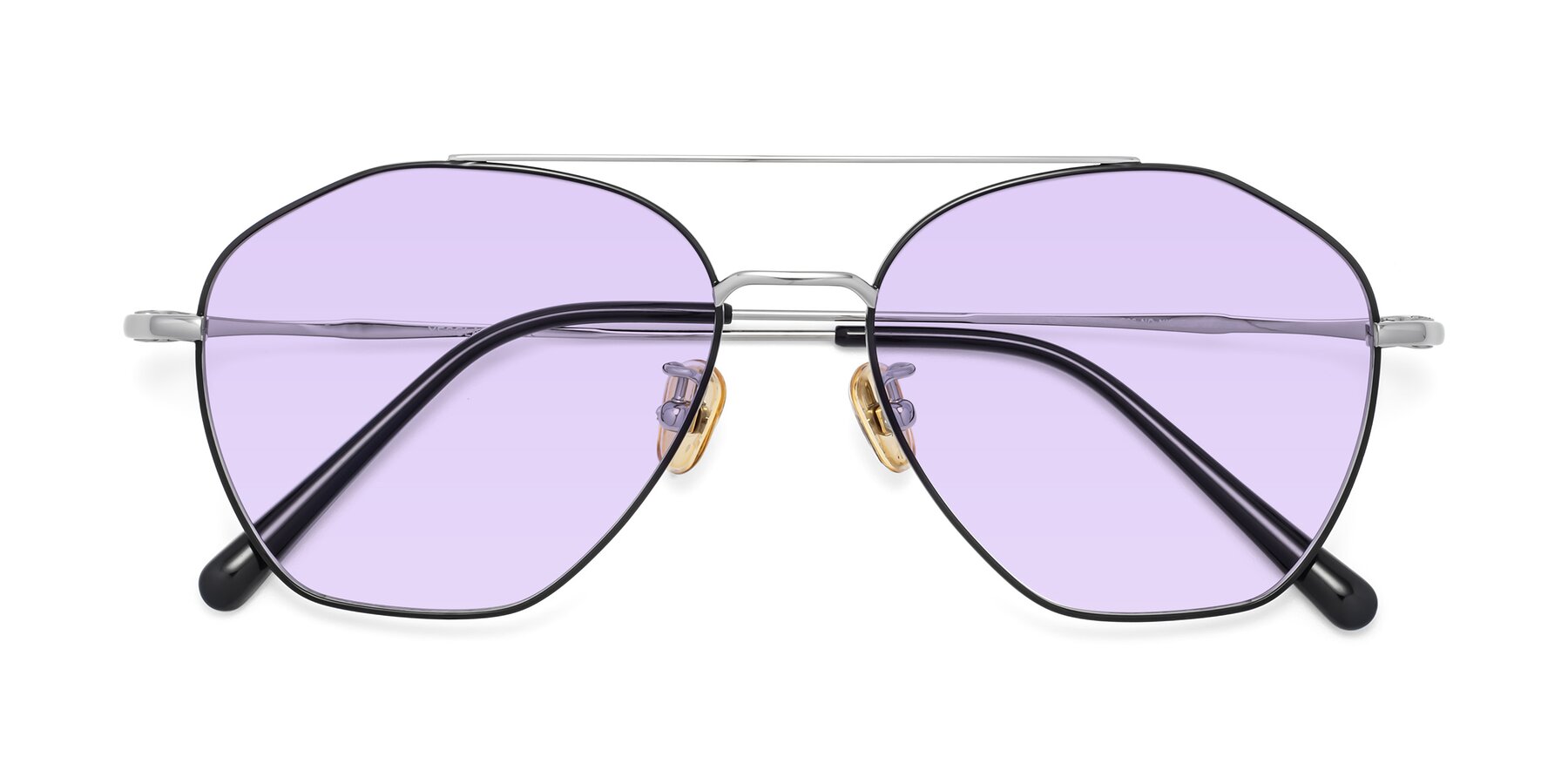 Folded Front of 90042 in Black-Silver with Light Purple Tinted Lenses