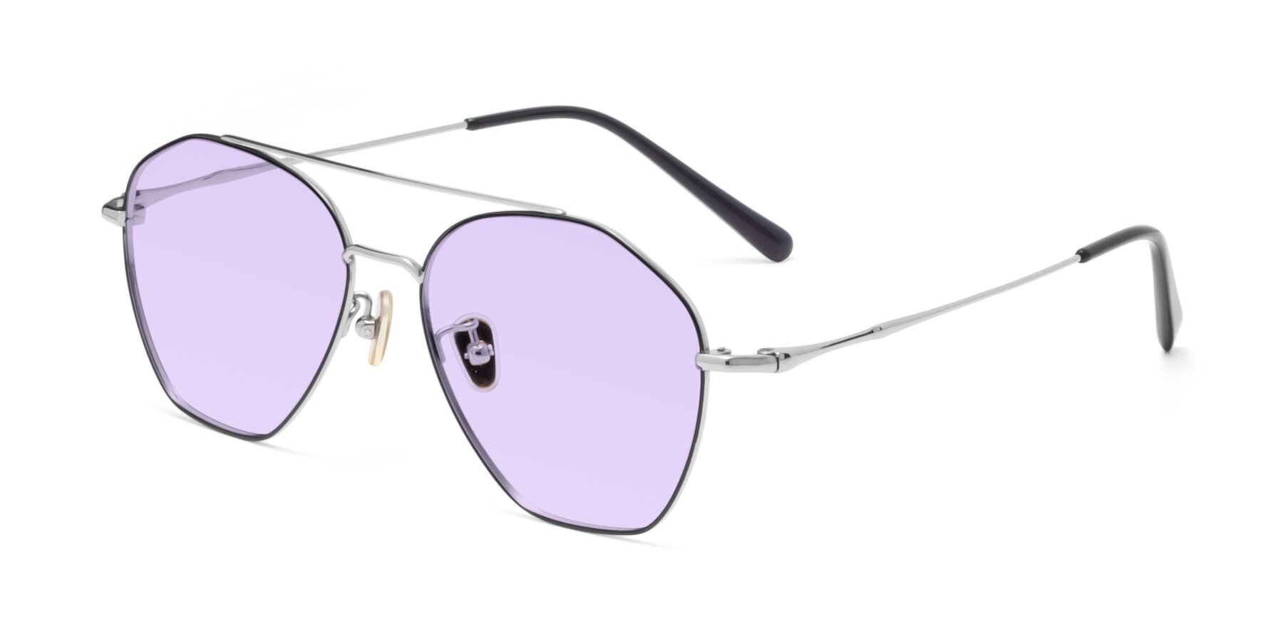 Angle of 90042 in Black-Silver with Light Purple Tinted Lenses