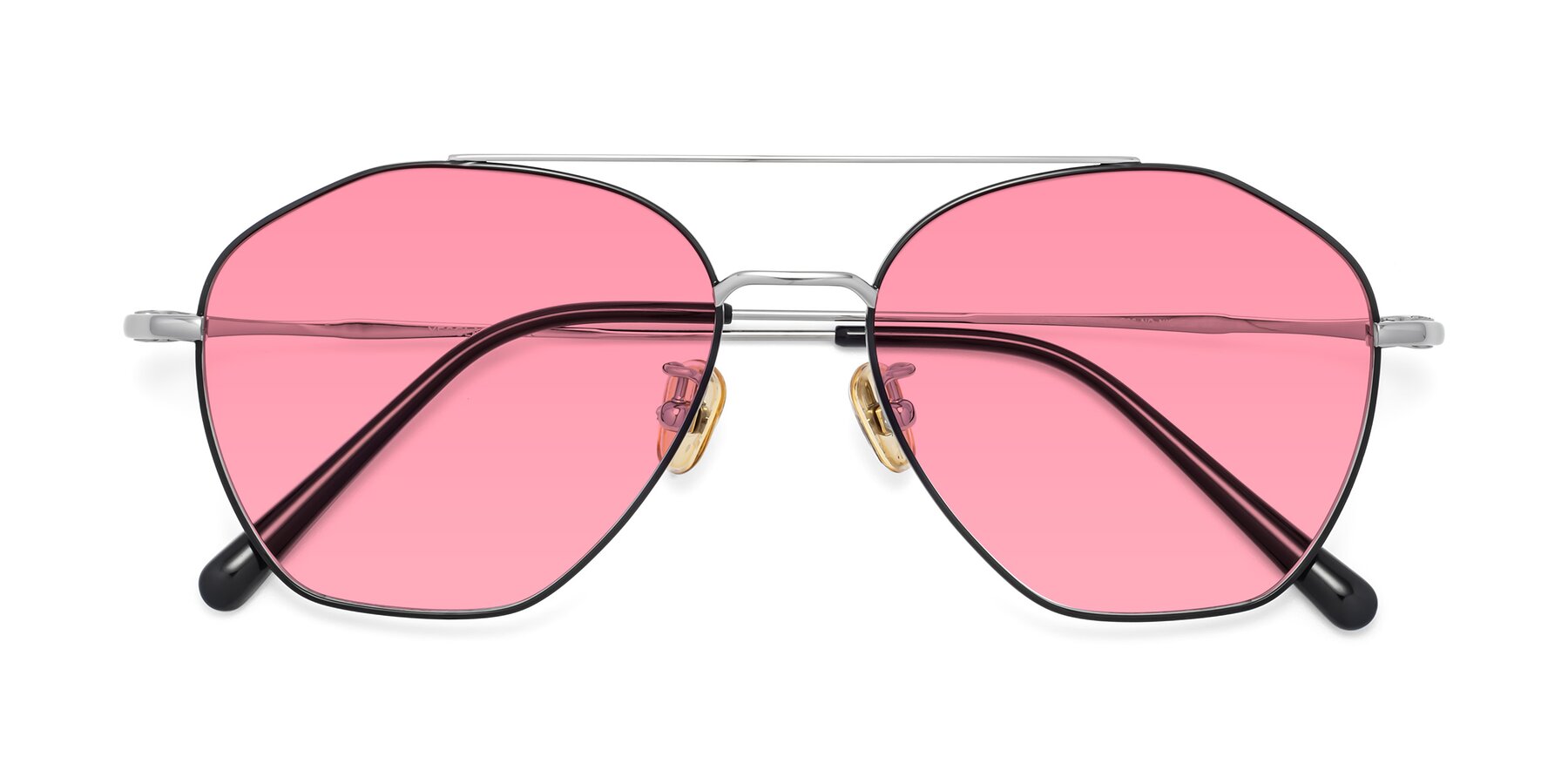 Folded Front of 90042 in Black-Silver with Medium Pink Tinted Lenses