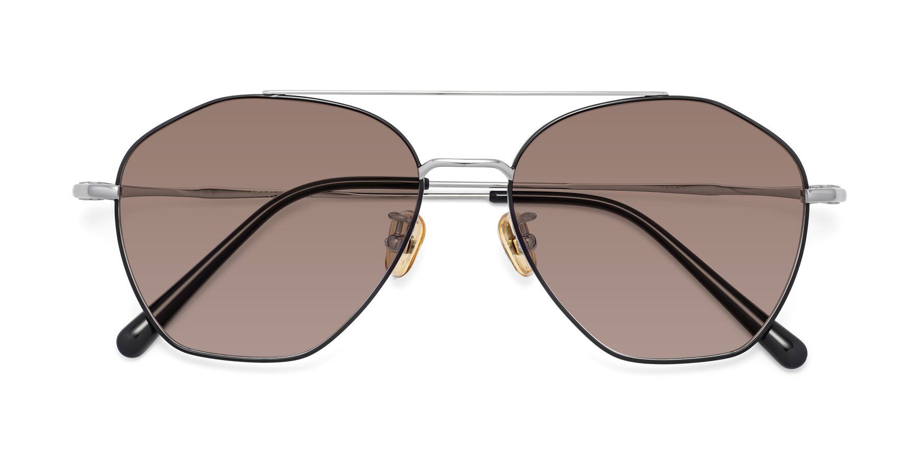 Folded Front of 90042 in Black-Silver with Medium Brown Tinted Lenses