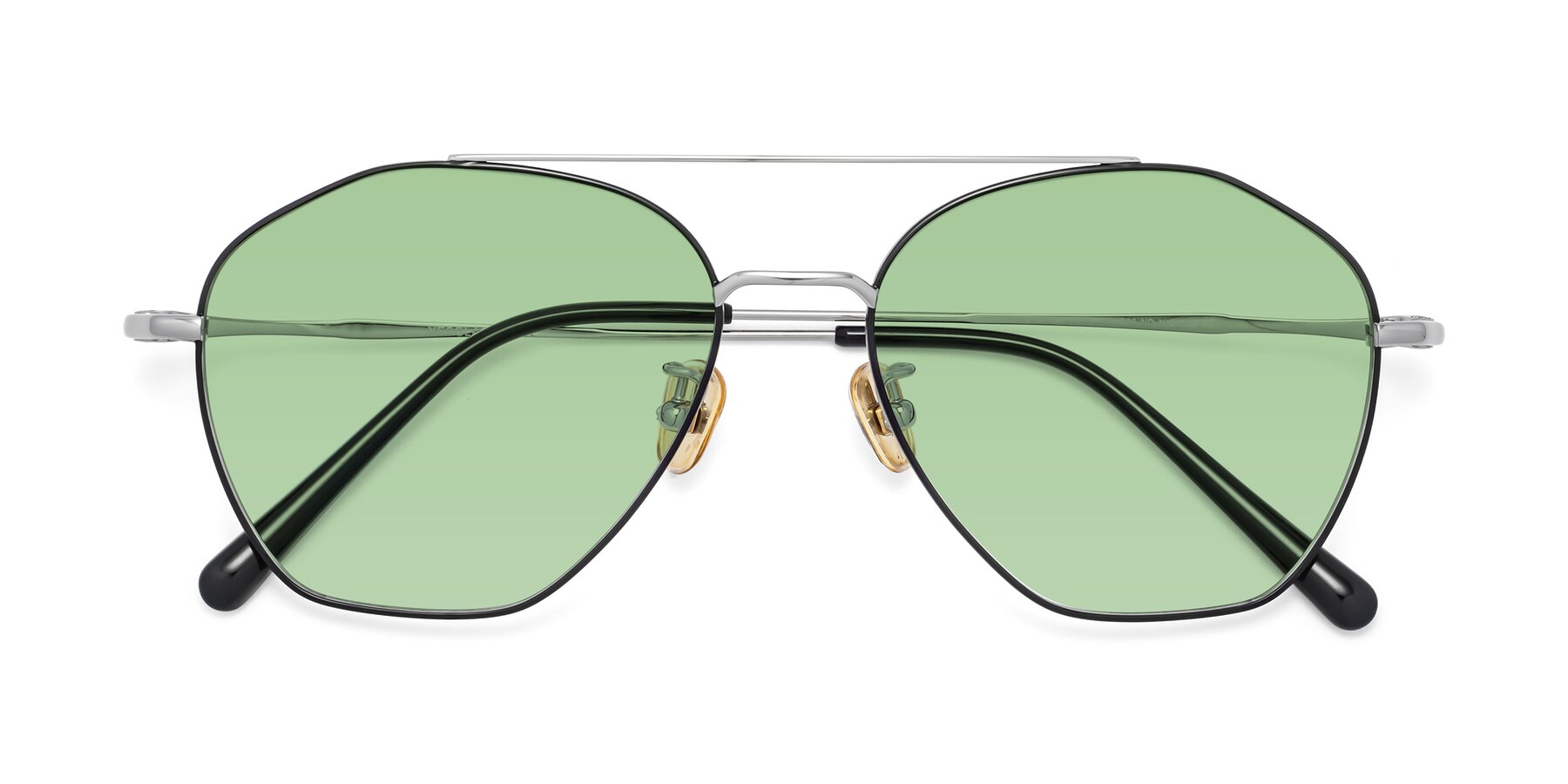 Folded Front of Linton in Black-Silver with Medium Green Tinted Lenses