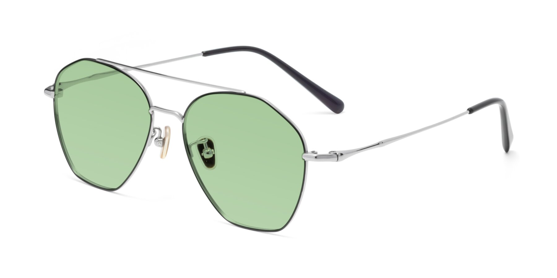 Angle of Linton in Black-Silver with Medium Green Tinted Lenses