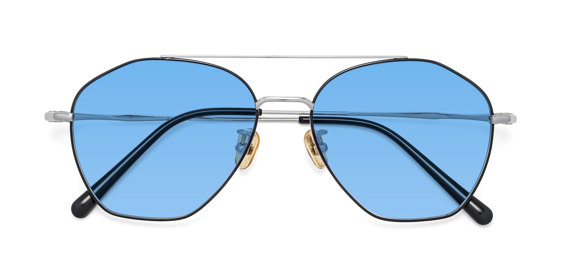 Folded Front of 90042 in Black-Silver with Medium Blue Tinted Lenses