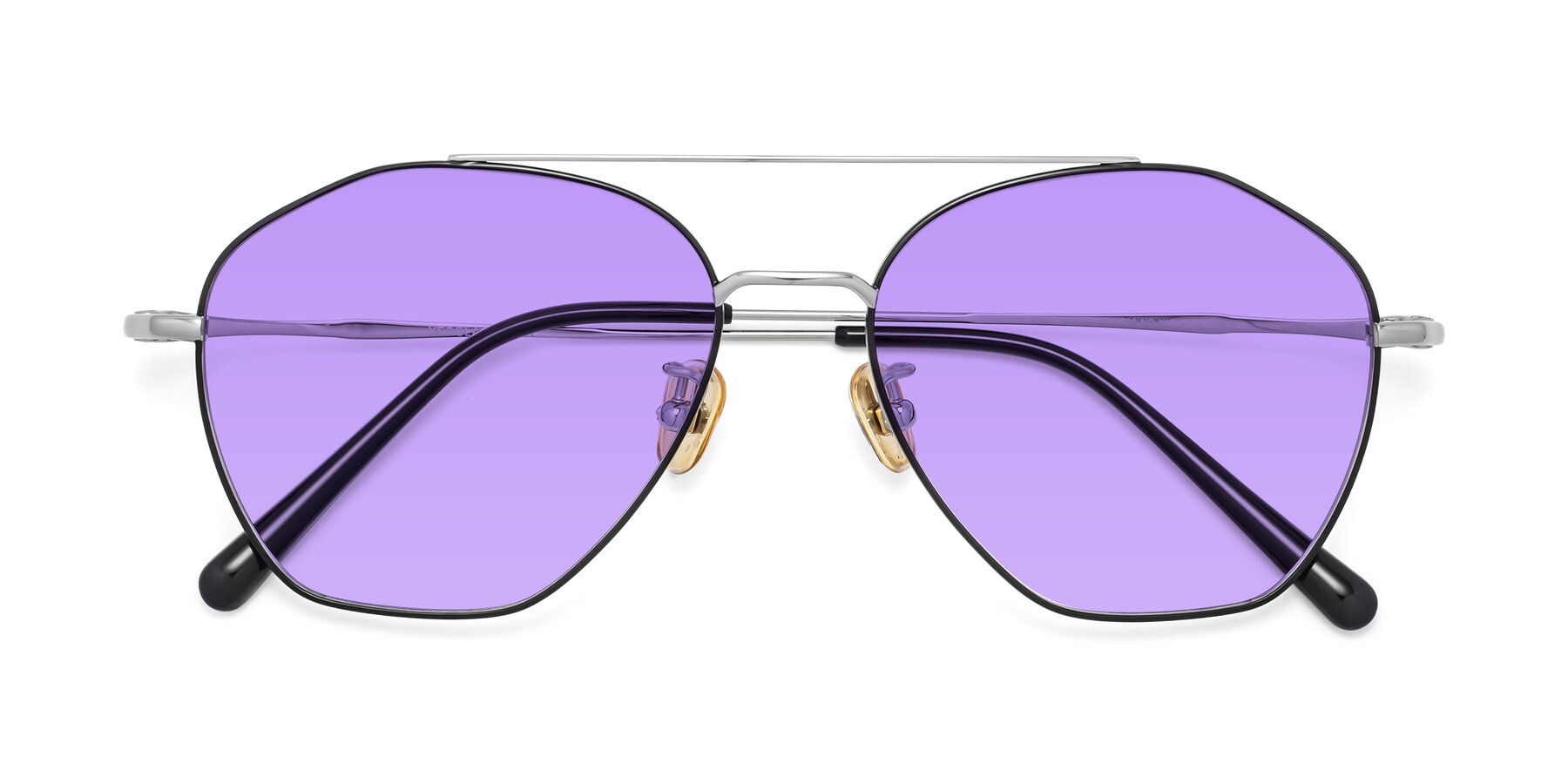 Folded Front of 90042 in Black-Silver with Medium Purple Tinted Lenses