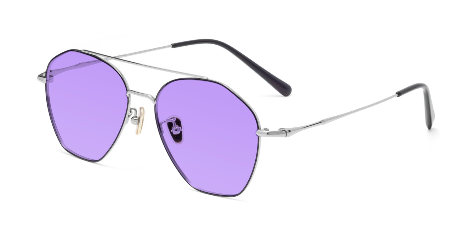 Angle of Linton in Black-Silver with Medium Purple Tinted Lenses