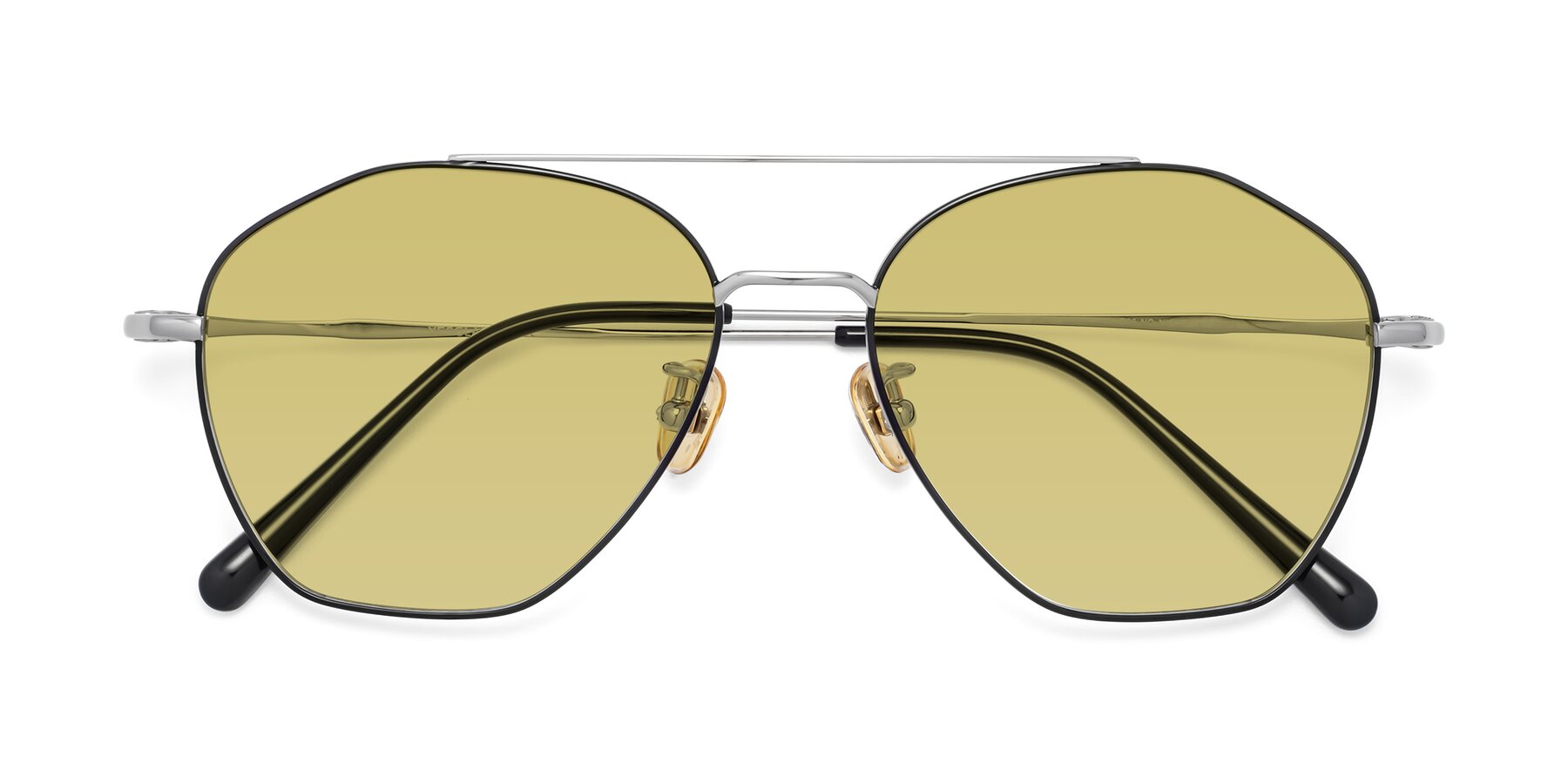 Folded Front of 90042 in Black-Silver with Medium Champagne Tinted Lenses