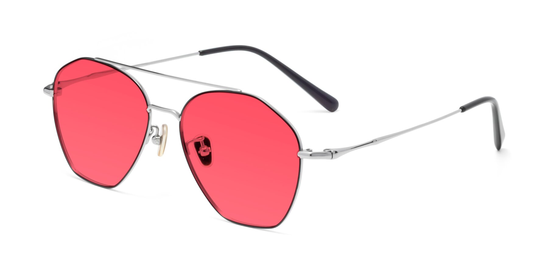 Angle of 90042 in Black-Silver with Pink Tinted Lenses