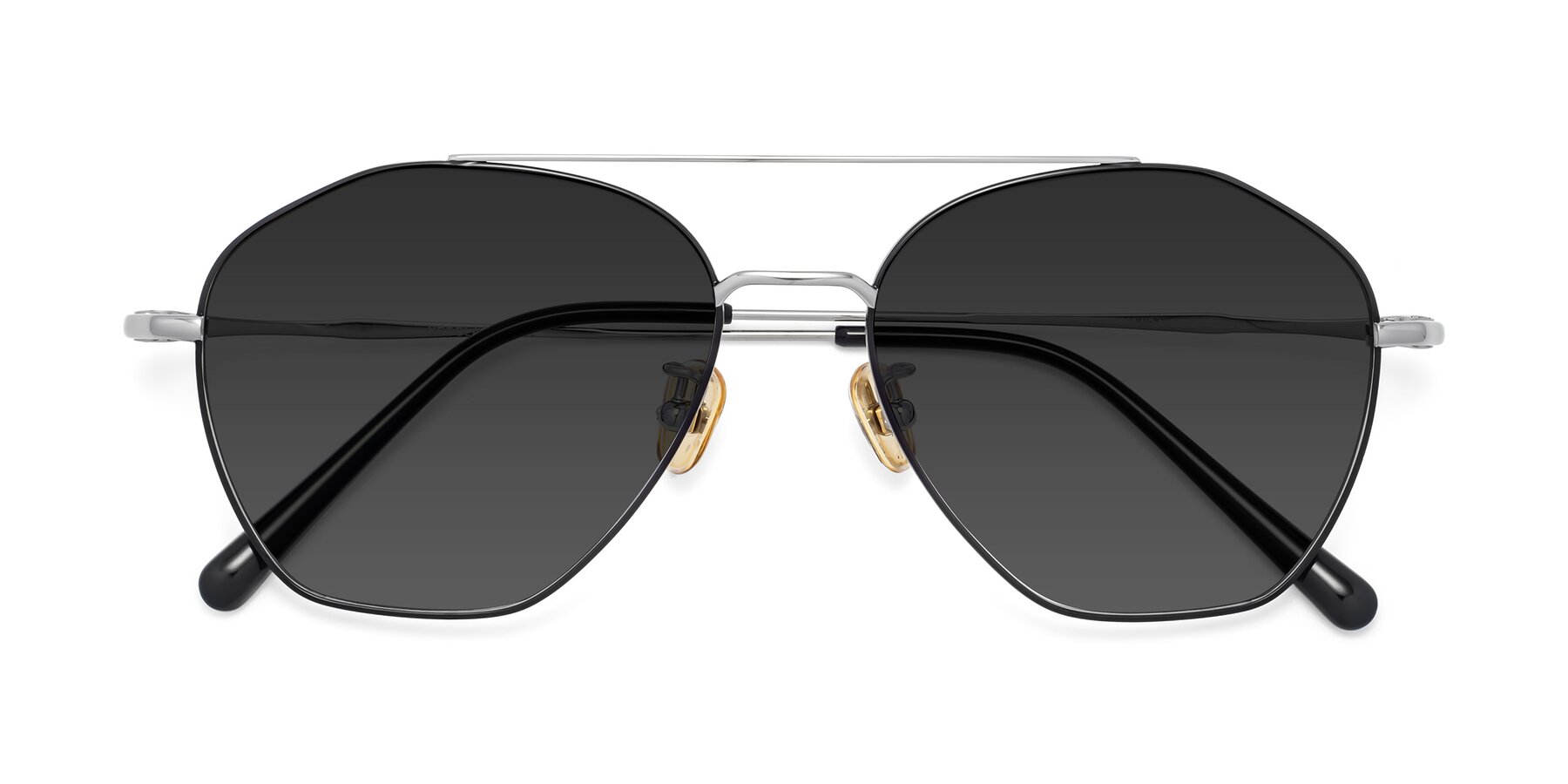 Folded Front of Linton in Black-Silver with Gray Tinted Lenses