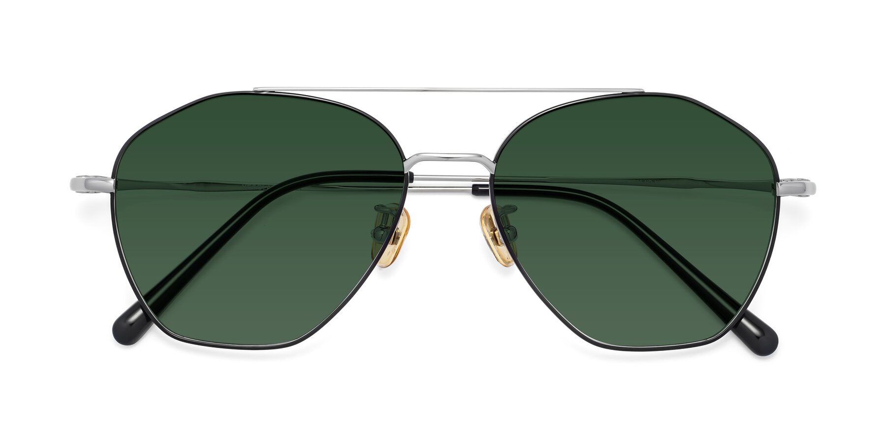 Folded Front of 90042 in Black-Silver with Green Tinted Lenses