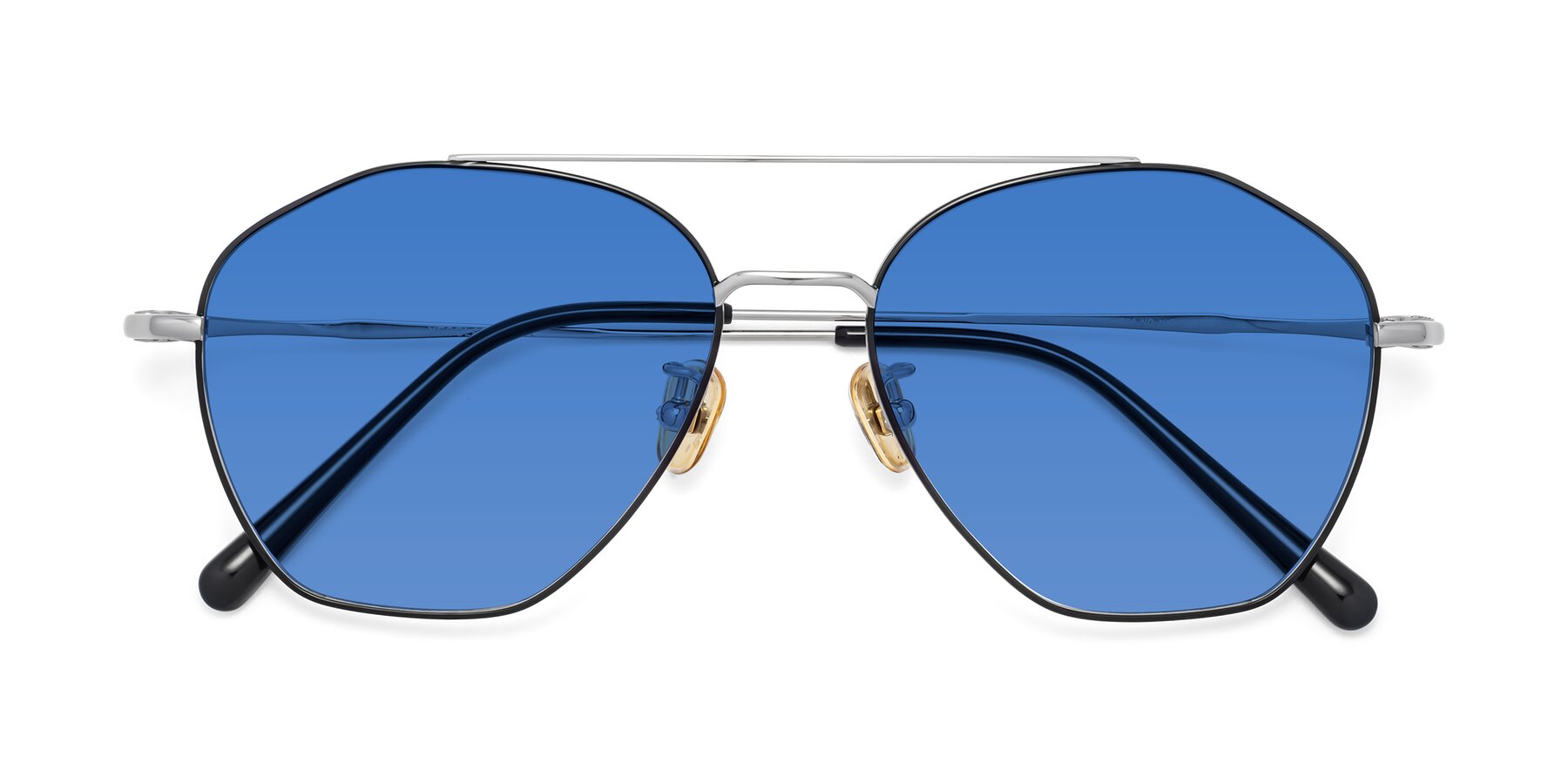 Folded Front of Linton in Black-Silver with Blue Tinted Lenses
