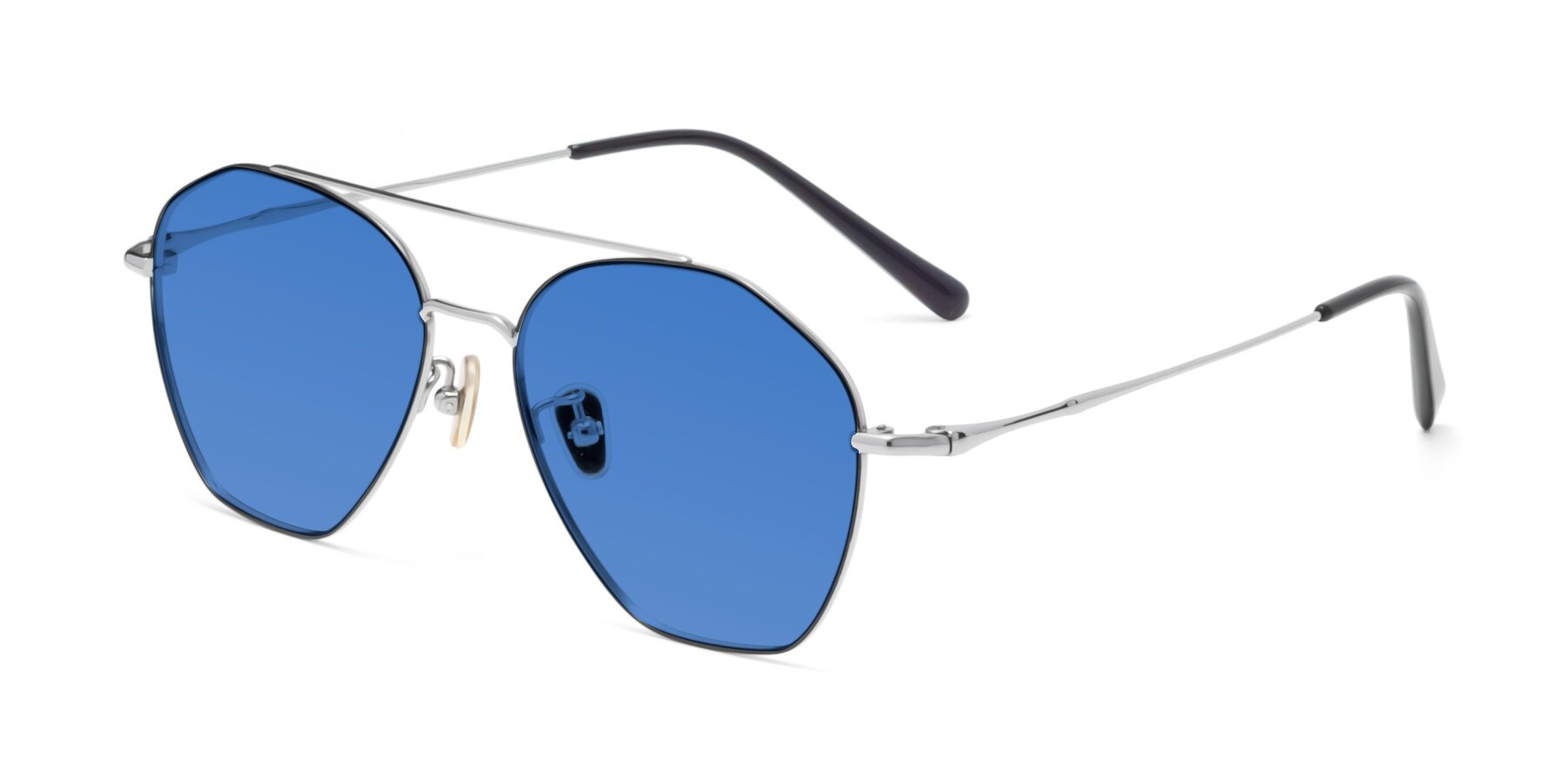 Angle of 90042 in Black-Silver with Blue Tinted Lenses