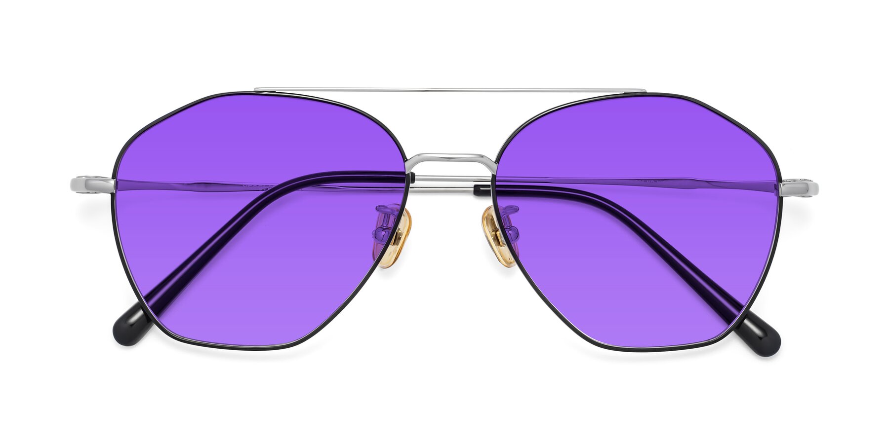 Folded Front of 90042 in Black-Silver with Purple Tinted Lenses