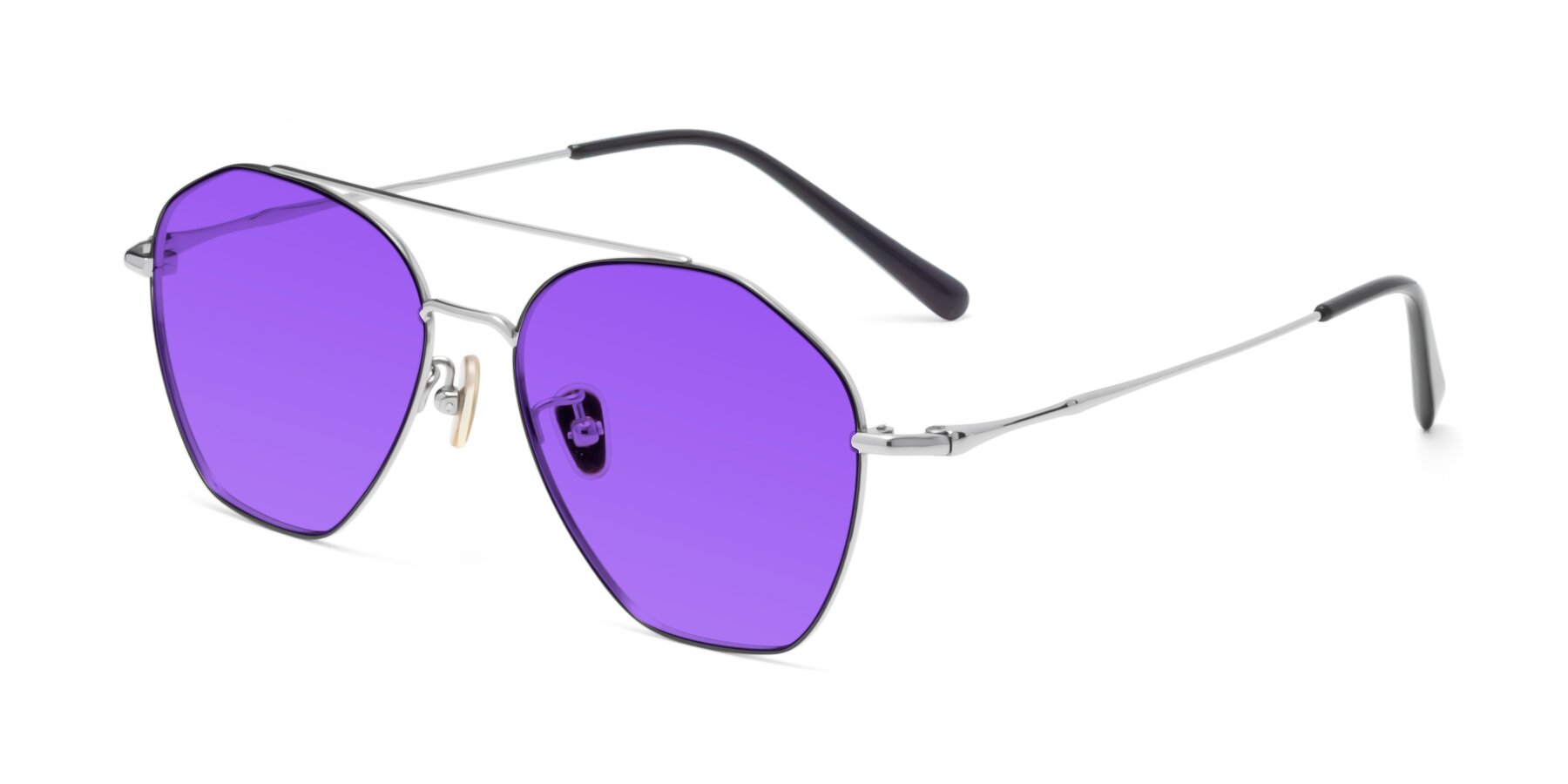 Angle of 90042 in Black-Silver with Purple Tinted Lenses