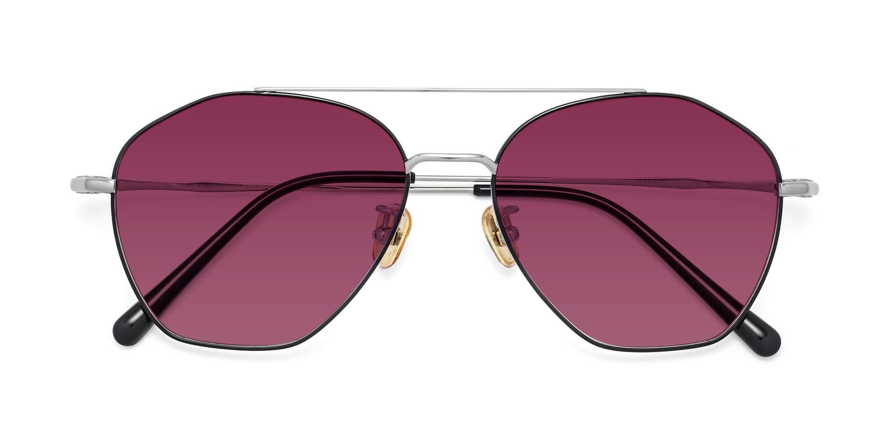 Folded Front of Linton in Black-Silver with Wine Tinted Lenses