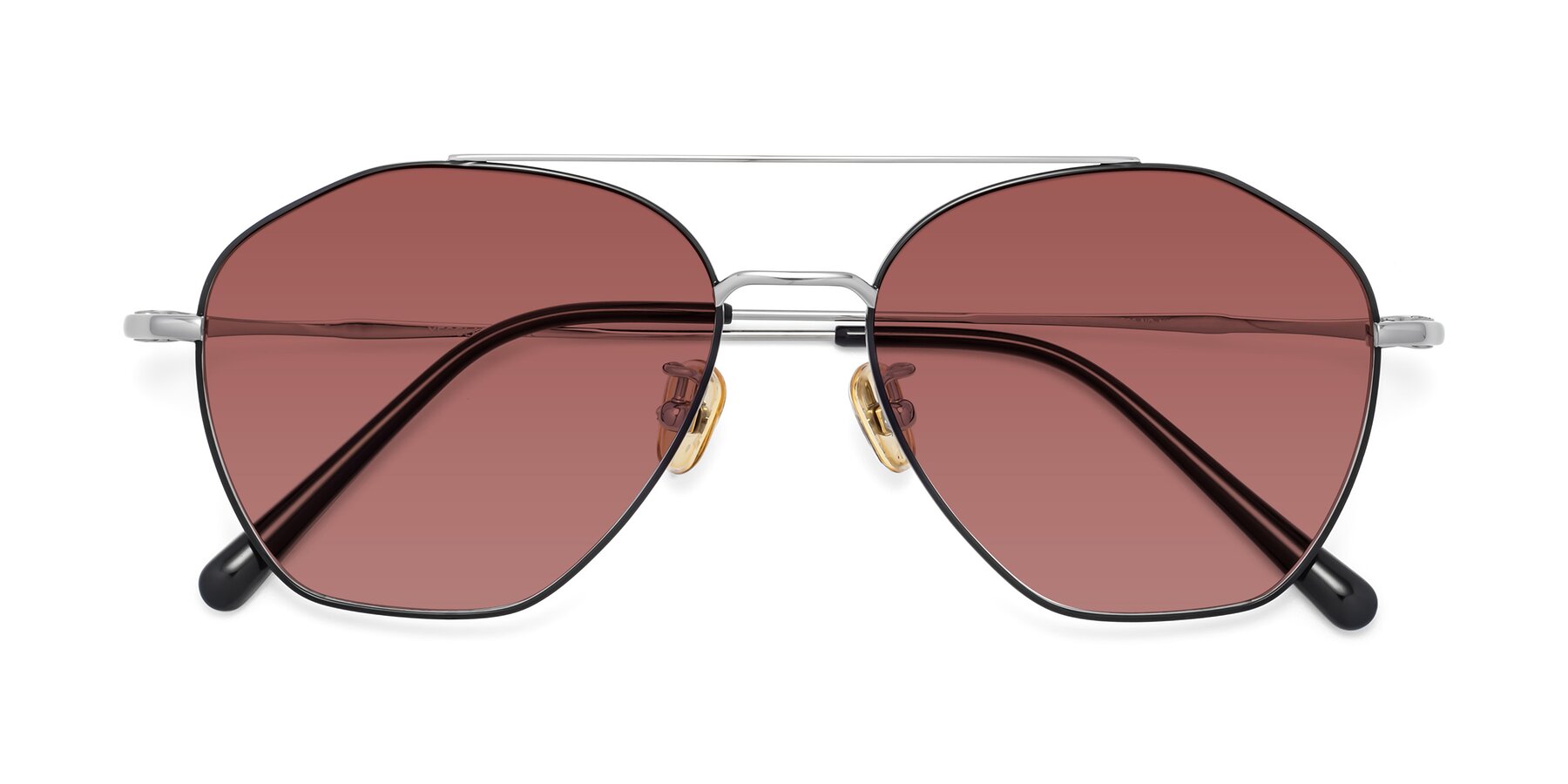 Folded Front of Linton in Black-Silver with Garnet Tinted Lenses