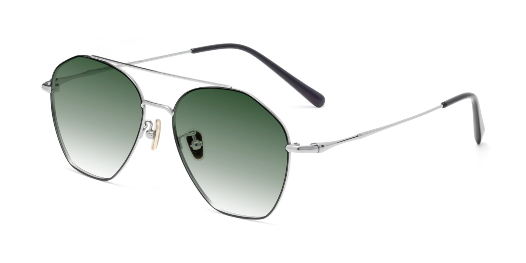Angle of 90042 in Black-Silver with Green Gradient Lenses