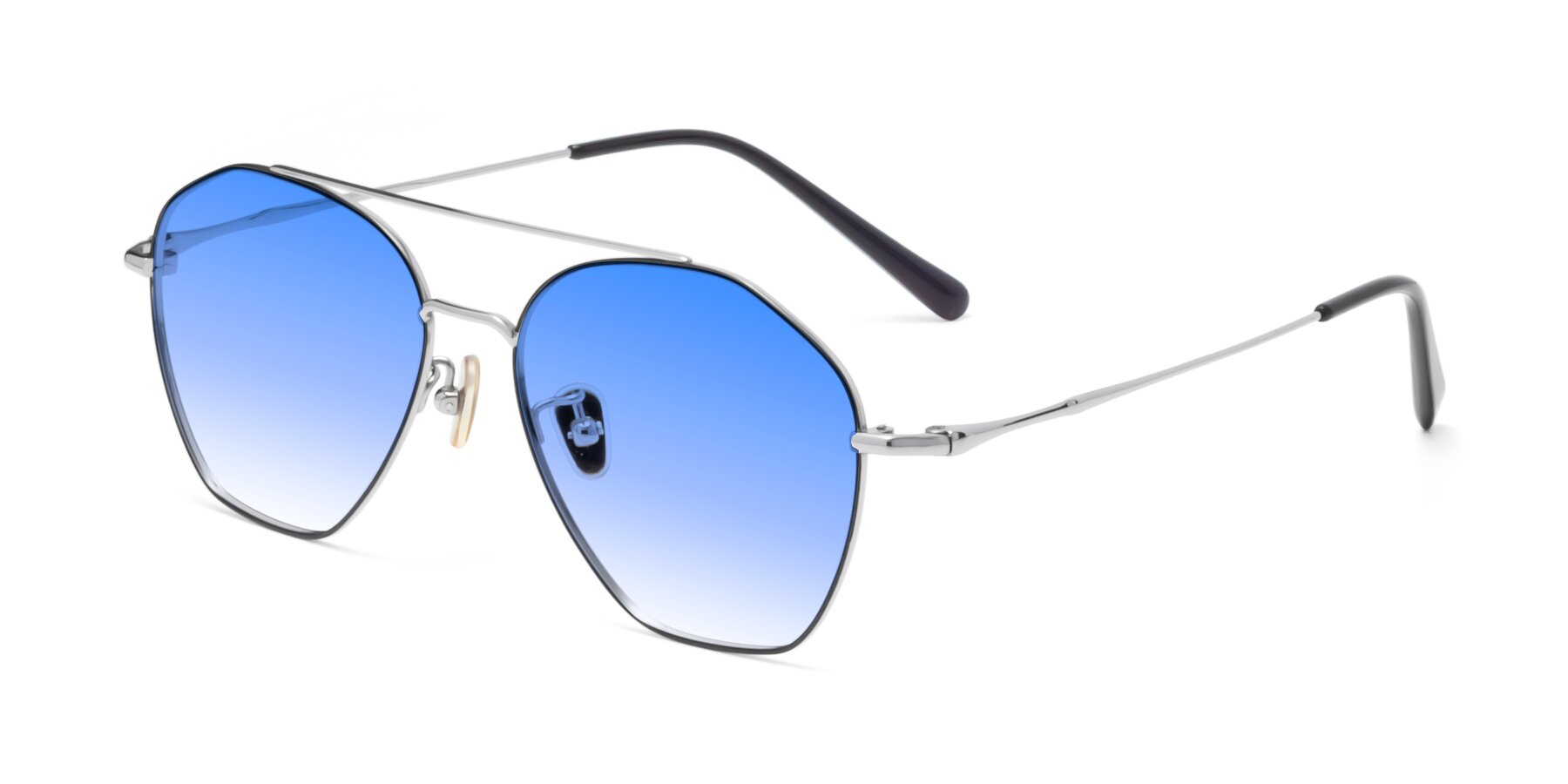 Angle of 90042 in Black-Silver with Blue Gradient Lenses