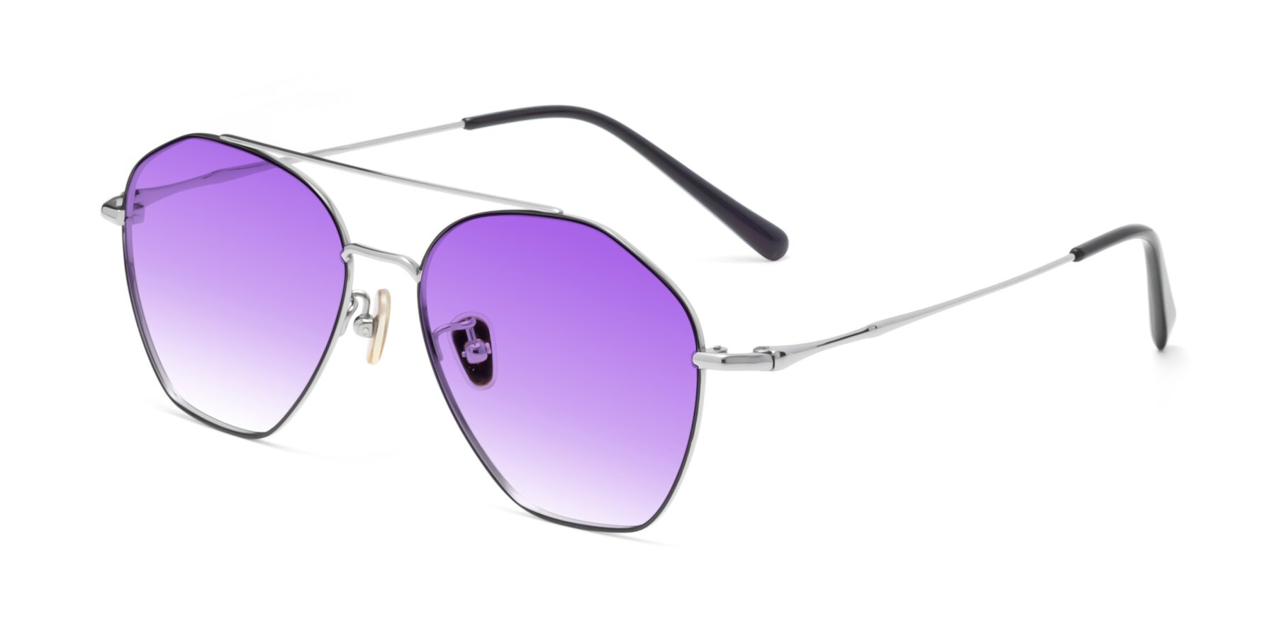 Angle of 90042 in Black-Silver with Purple Gradient Lenses