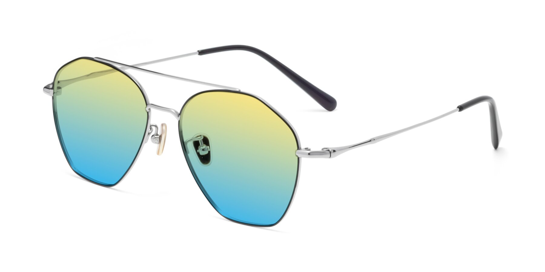 Angle of 90042 in Black-Silver with Yellow / Blue Gradient Lenses
