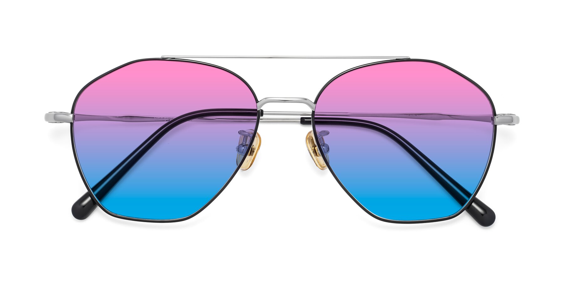 Folded Front of Linton in Black-Silver with Pink / Blue Gradient Lenses