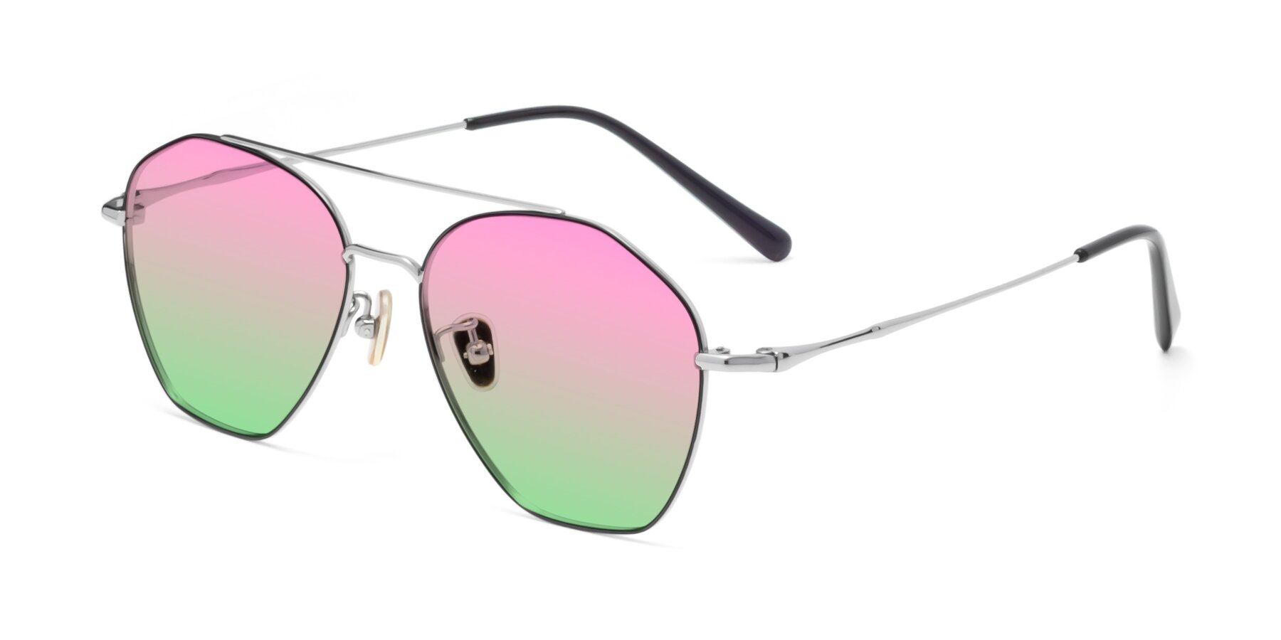 Angle of 90042 in Black-Silver with Pink / Green Gradient Lenses