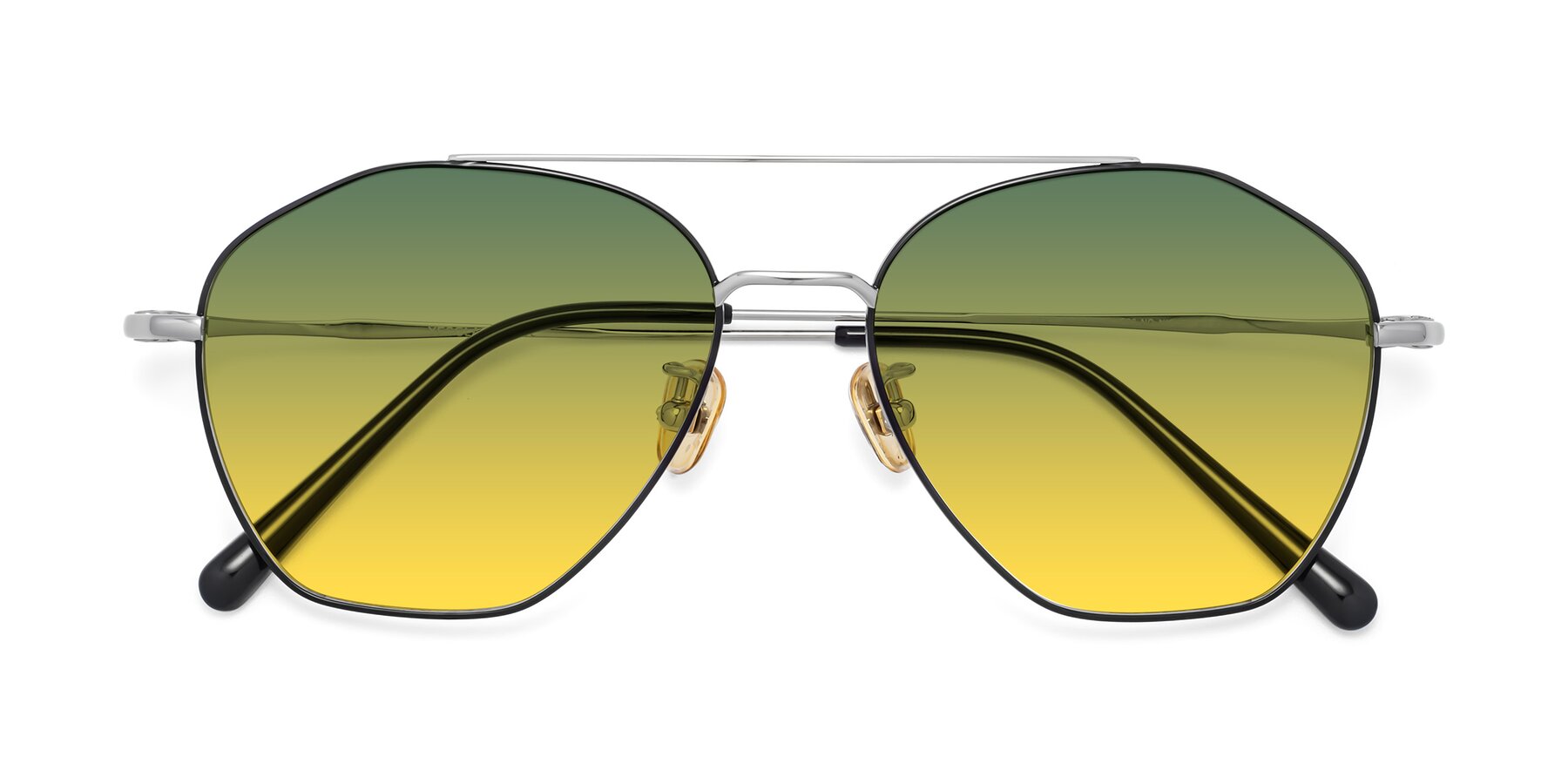 Folded Front of Linton in Black-Silver with Green / Yellow Gradient Lenses