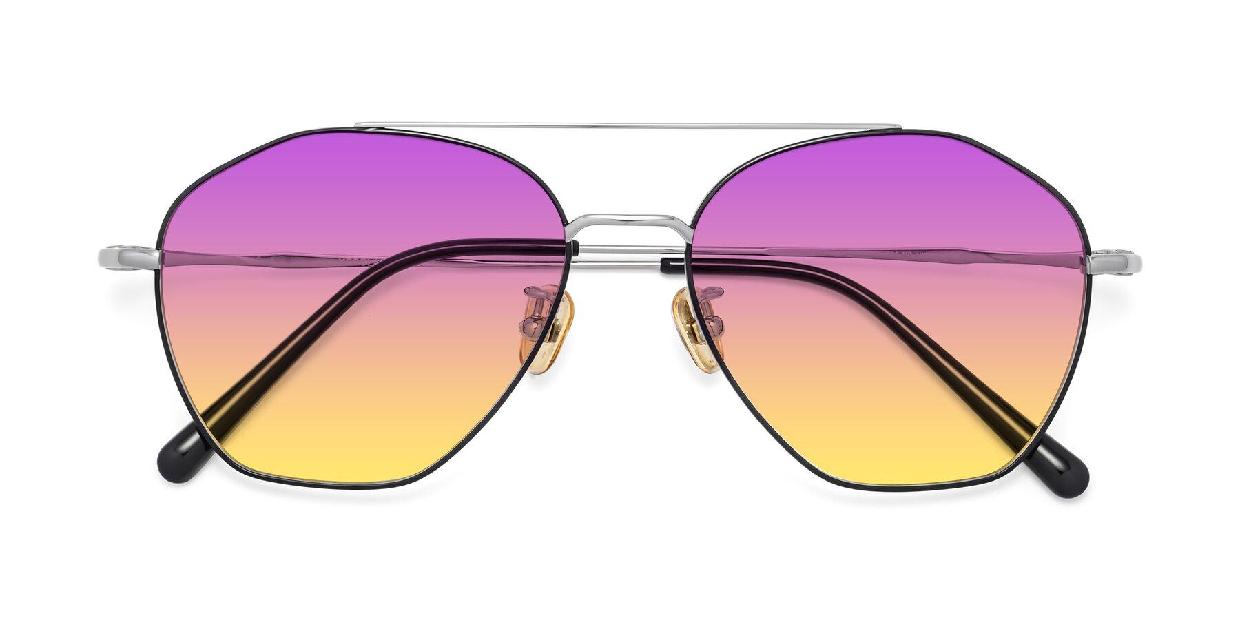 Folded Front of Linton in Black-Silver with Purple / Yellow Gradient Lenses