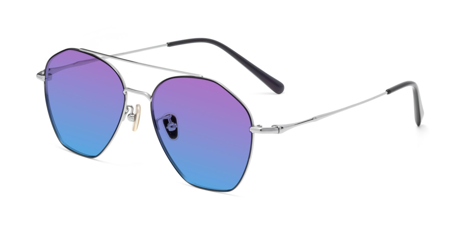 Angle of 90042 in Black-Silver with Purple / Blue Gradient Lenses