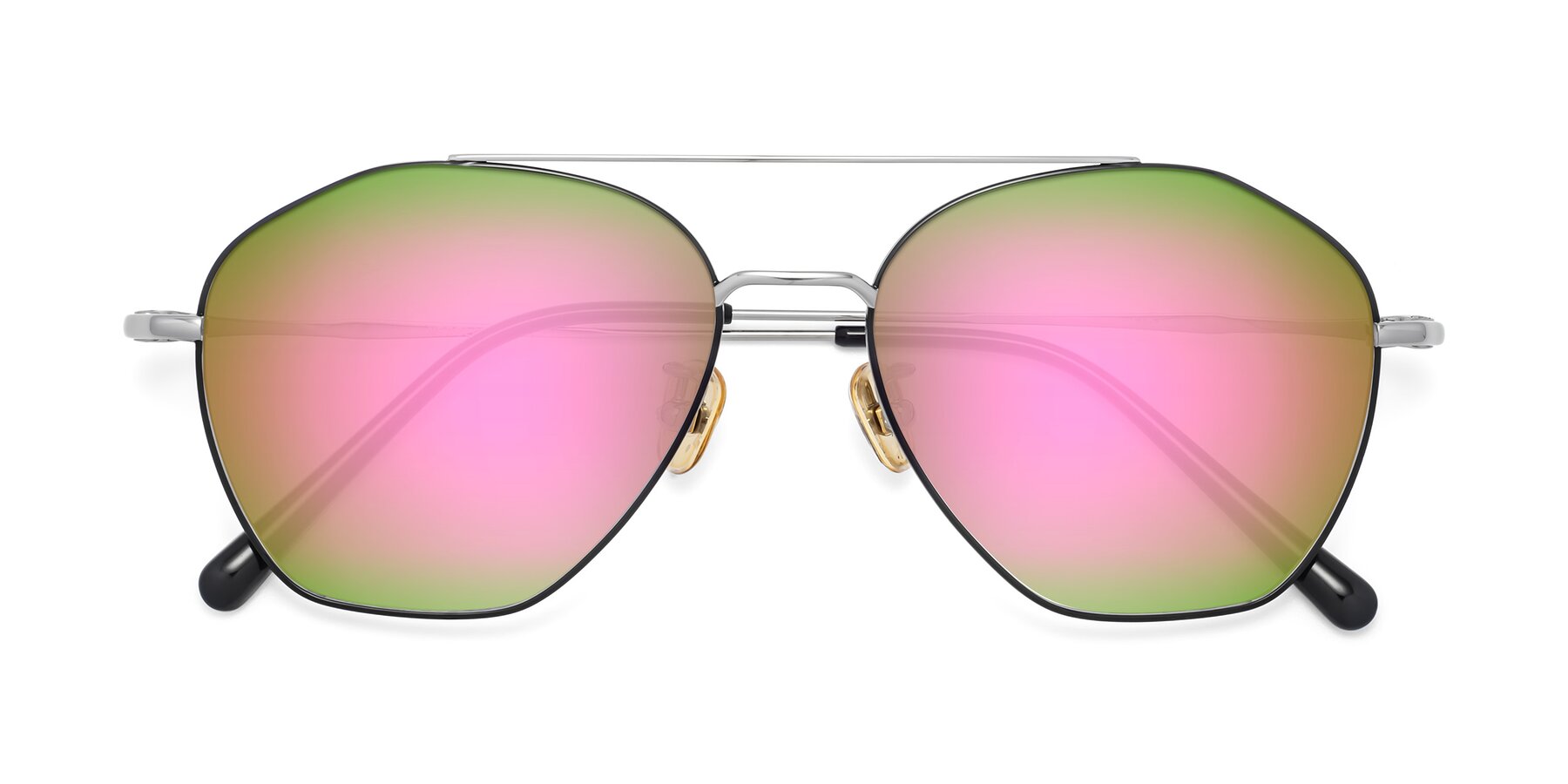 Folded Front of 90042 in Black-Silver with Pink Mirrored Lenses