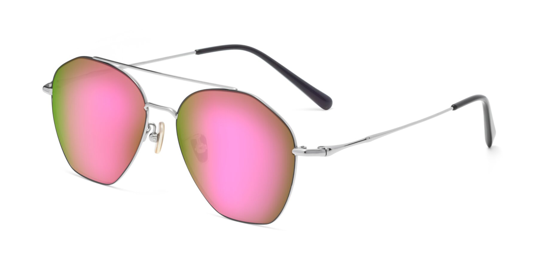 Angle of 90042 in Black-Silver with Pink Mirrored Lenses