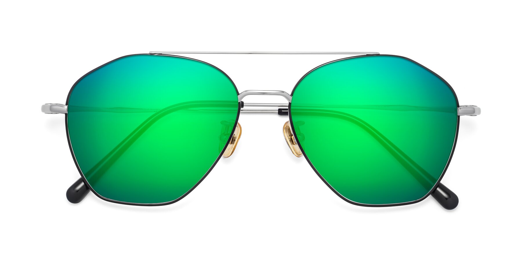 Folded Front of Linton in Black-Silver with Green Mirrored Lenses