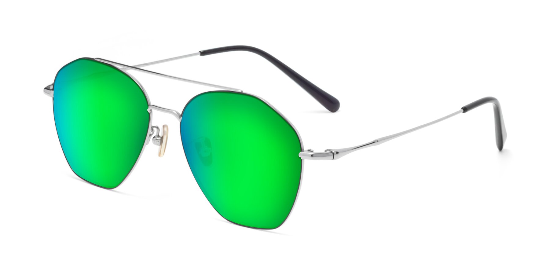 Angle of Linton in Black-Silver with Green Mirrored Lenses