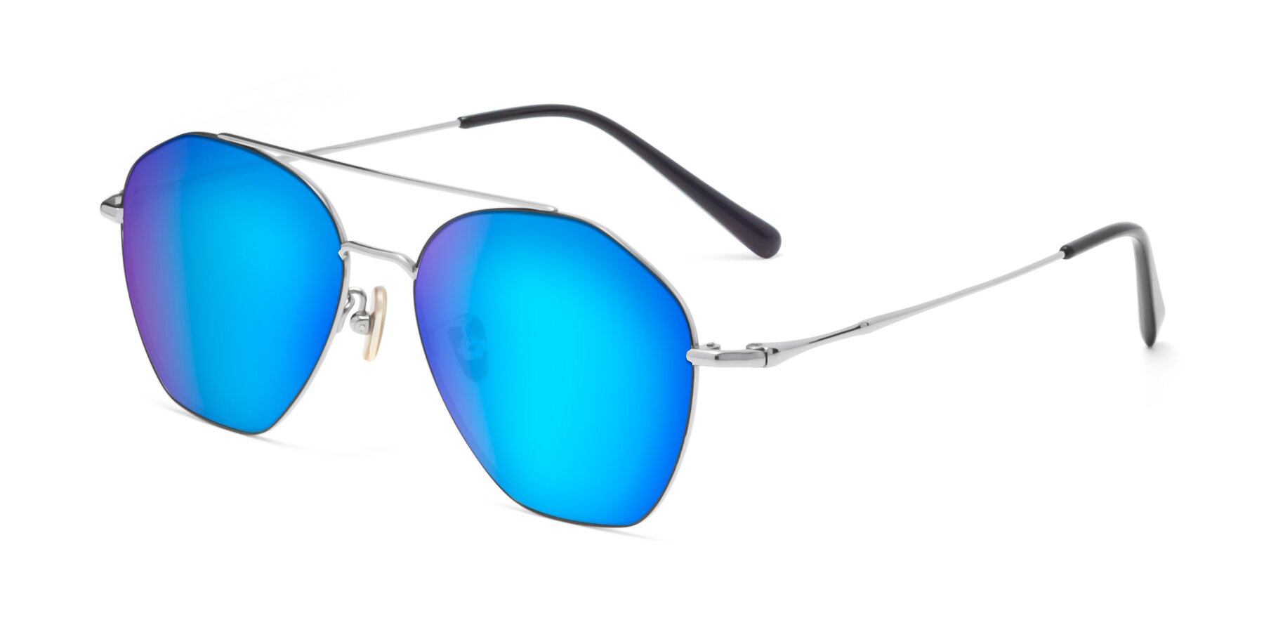 Angle of 90042 in Black-Silver with Blue Mirrored Lenses